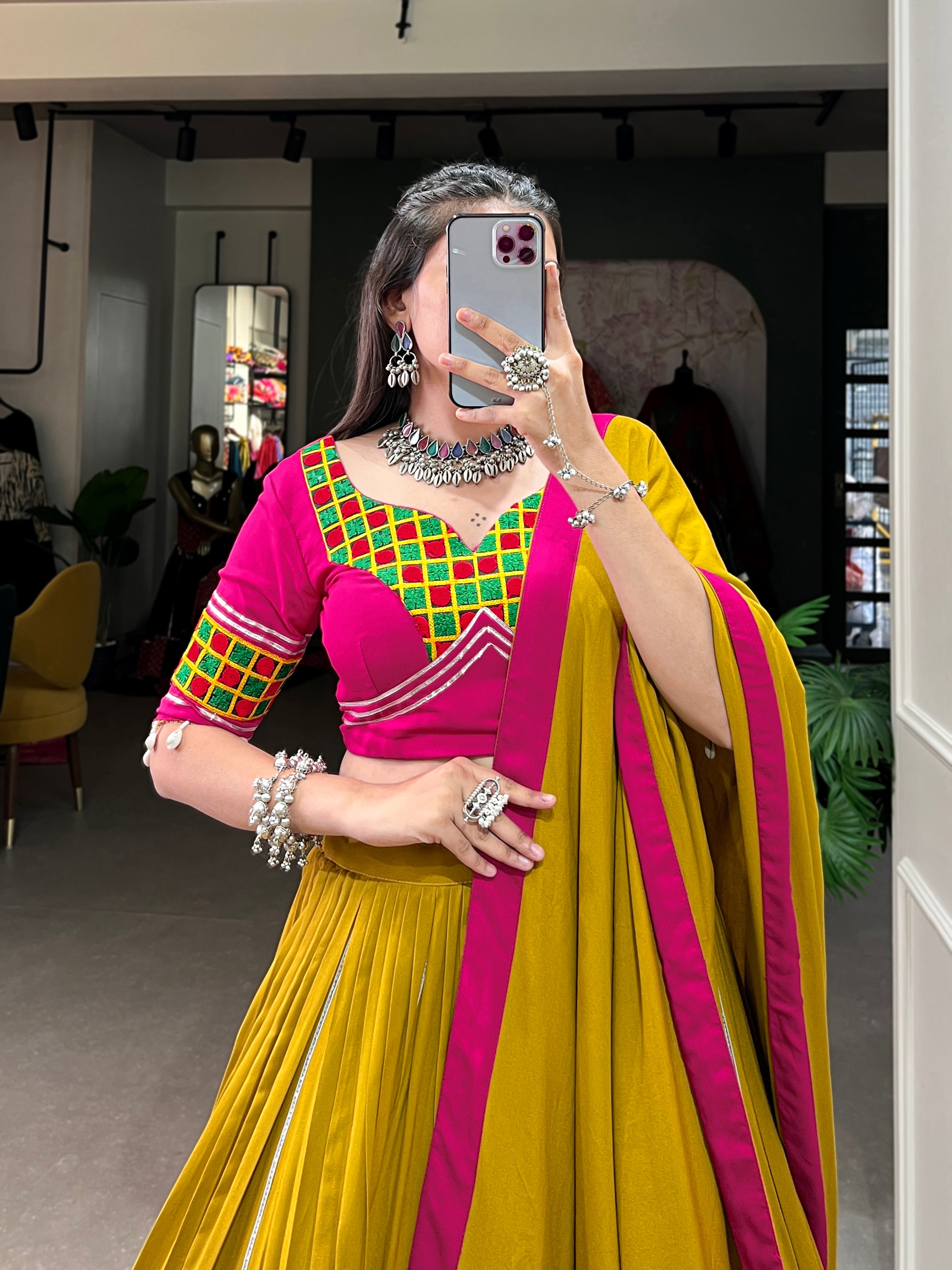RAYON GAMTHI WORK LEHENGA CHOLI SET WITH DUPATTA