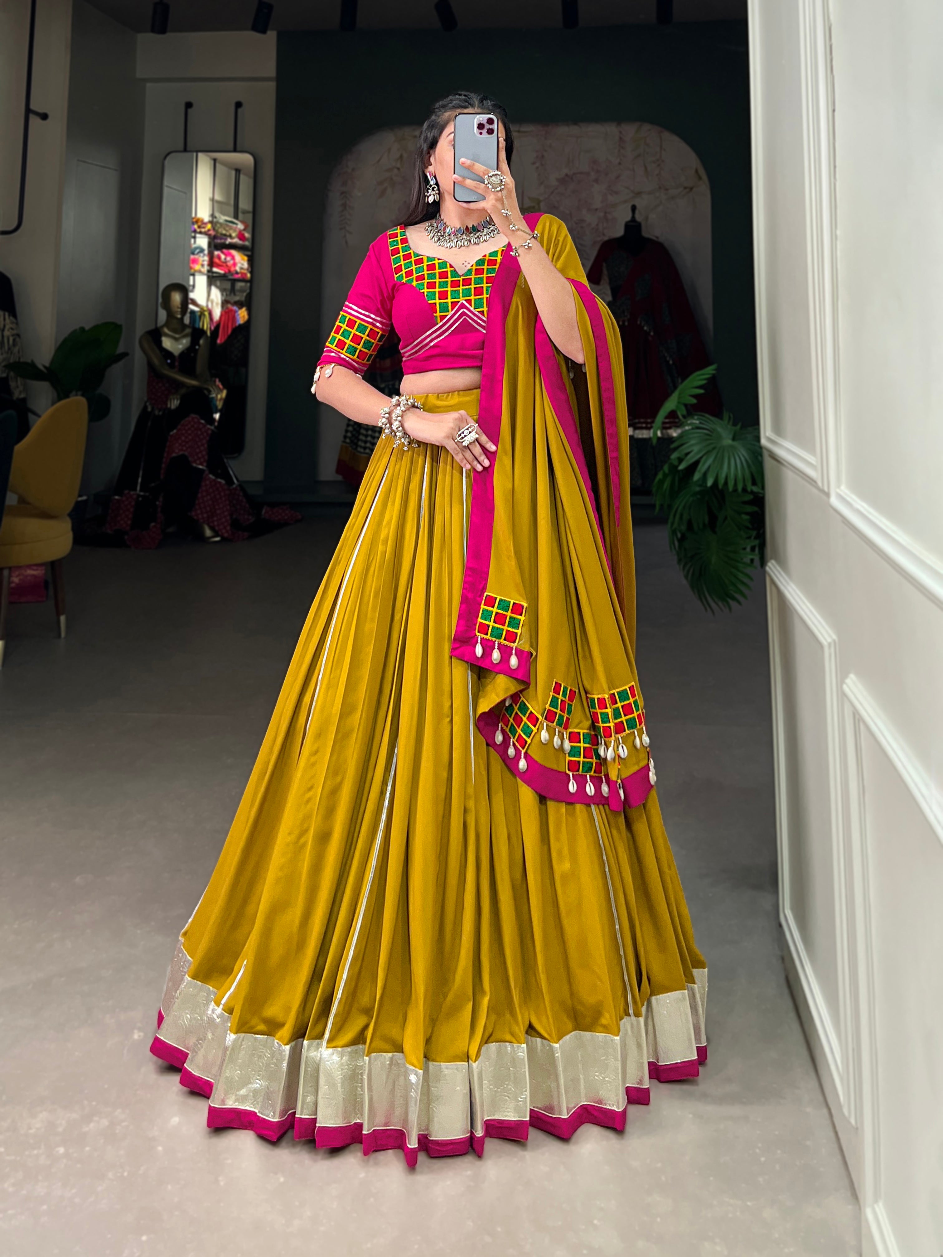 RAYON GAMTHI WORK LEHENGA CHOLI SET WITH DUPATTA