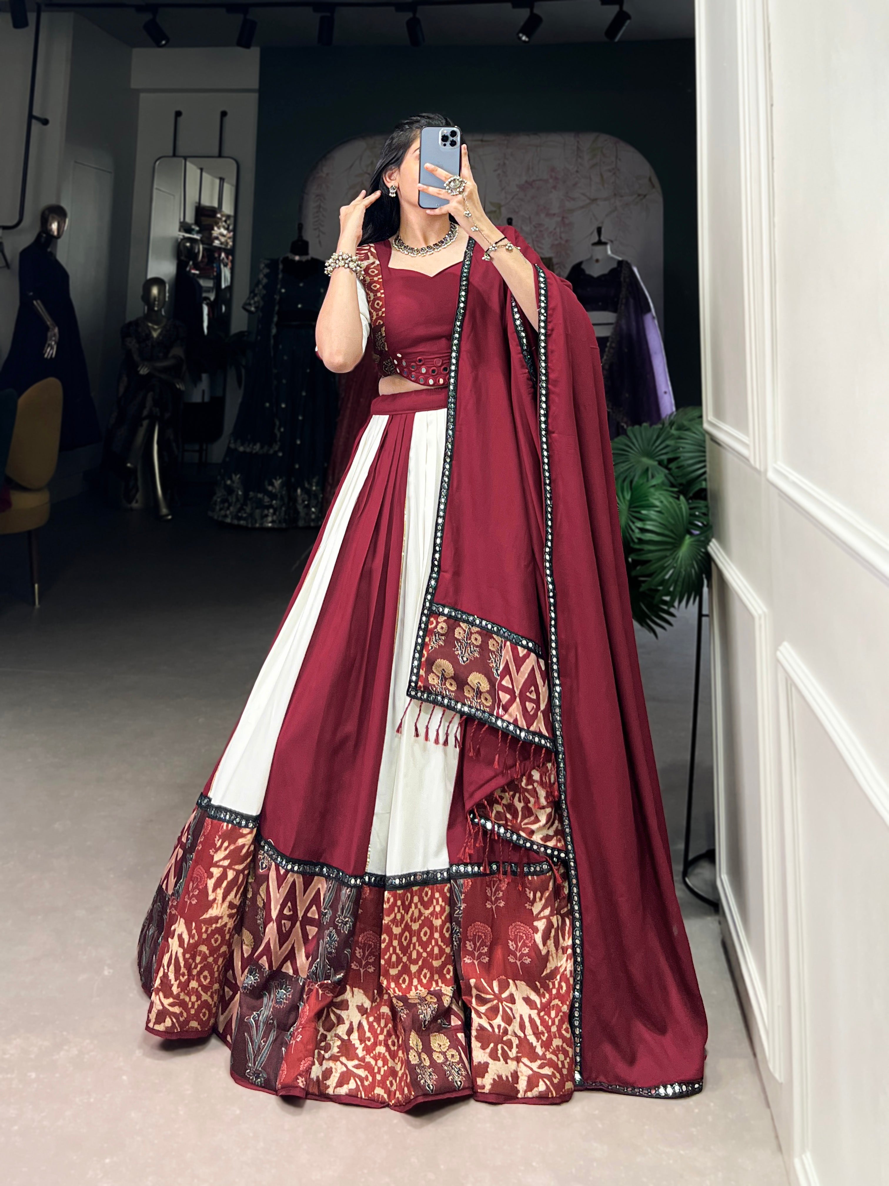 WHITE AND MARRON DESIGNER NAVRATRI LEHENGA