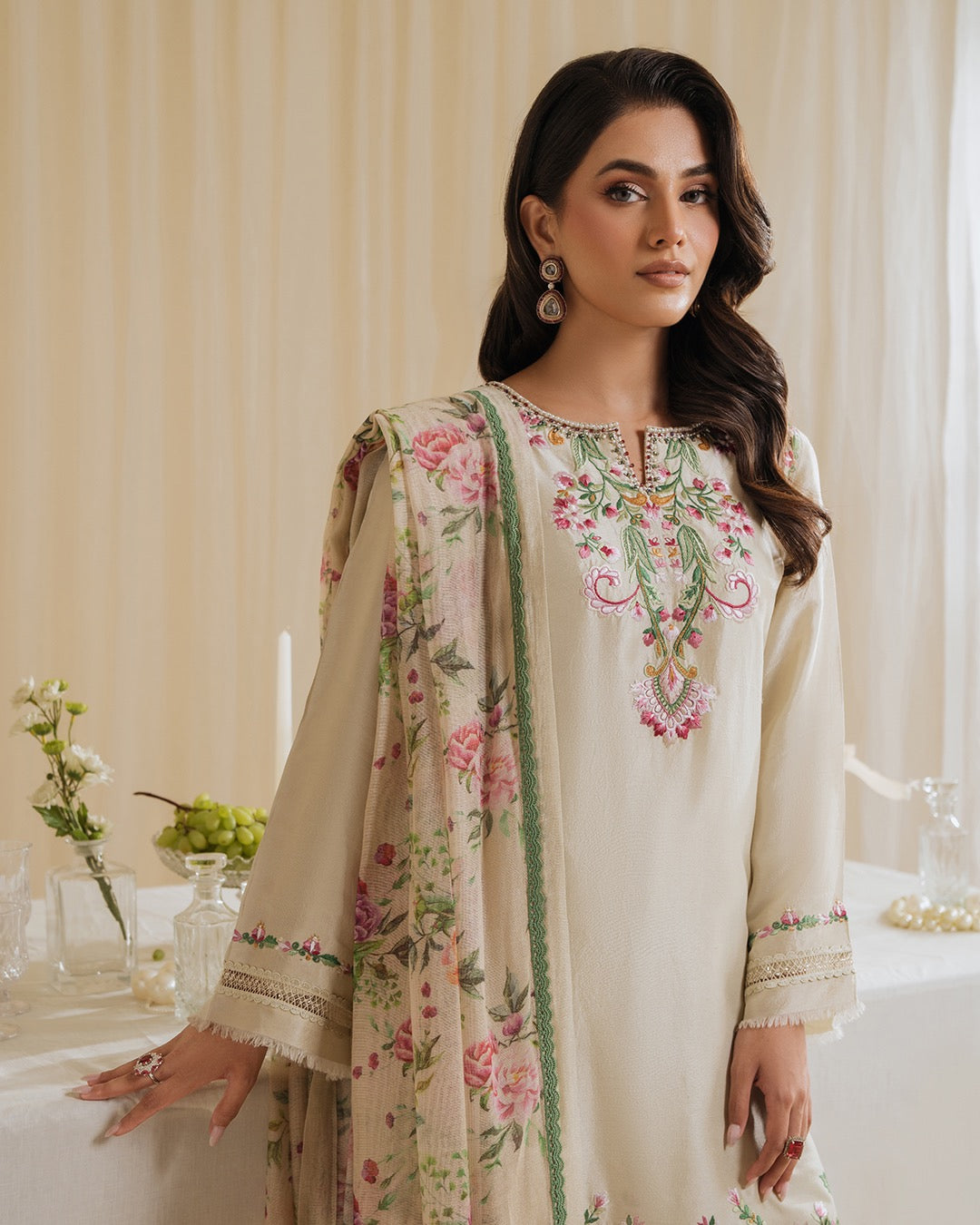 Designer Embroidered Crepe Kurta with Farshi Palazzo & Printed Dupatta