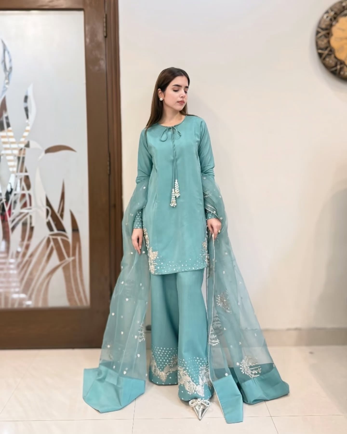 Aqua Grace Designer Crepe Palazzo Set
