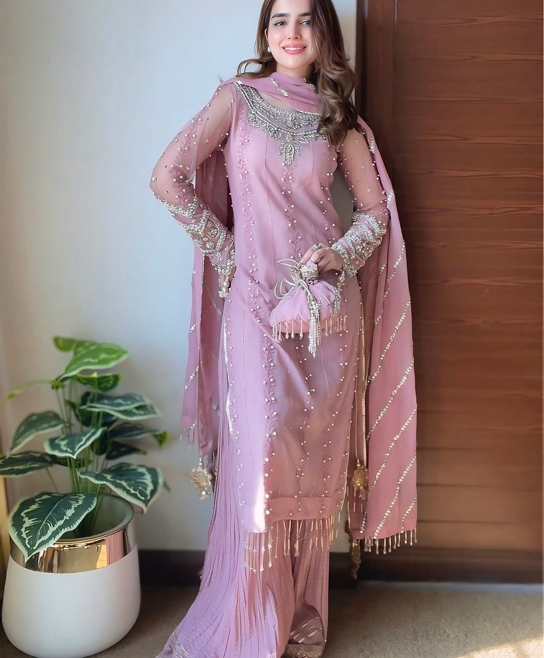 Rose Pink Georgette Palazzo Set
