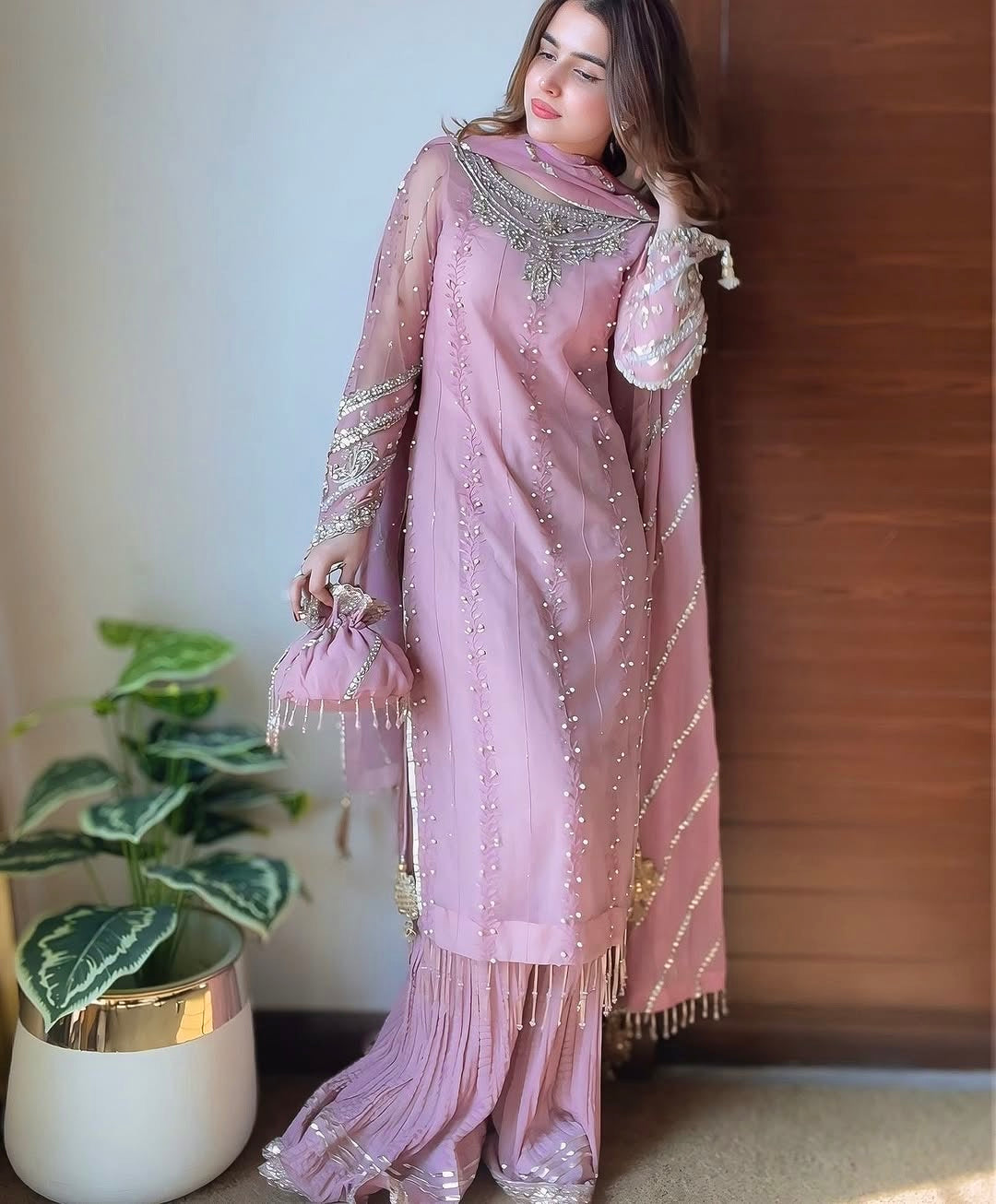 Rose Pink Georgette Palazzo Set