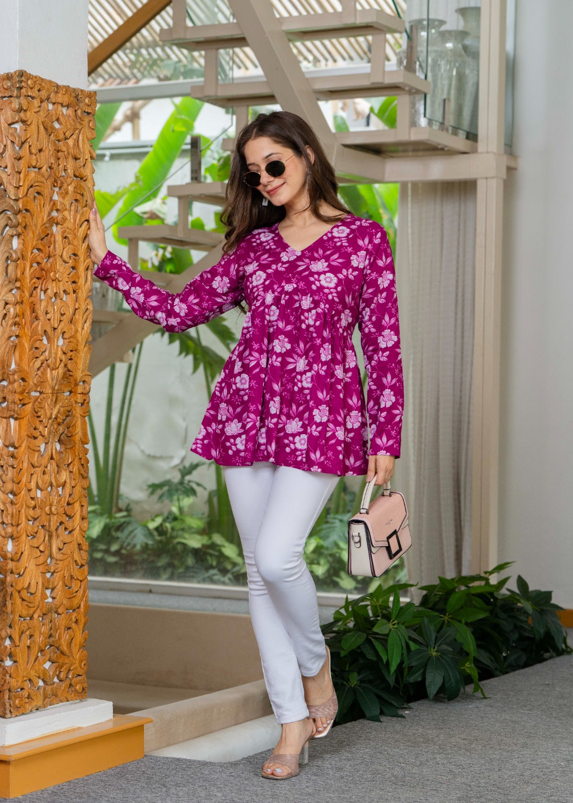 Purple Floral Flare Cotton Top