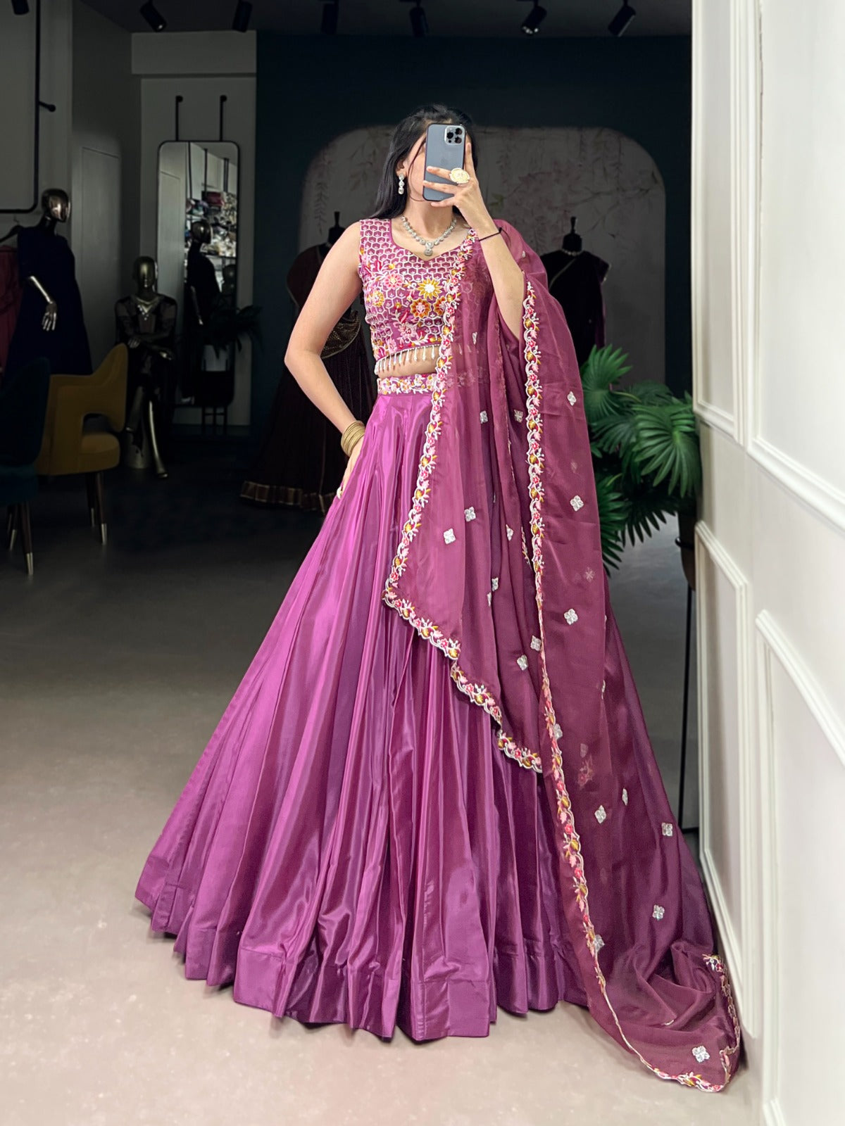 FLORAL DETAILING MAGENTA PURPLE COLOUR EMBROIDERED LEHENGA