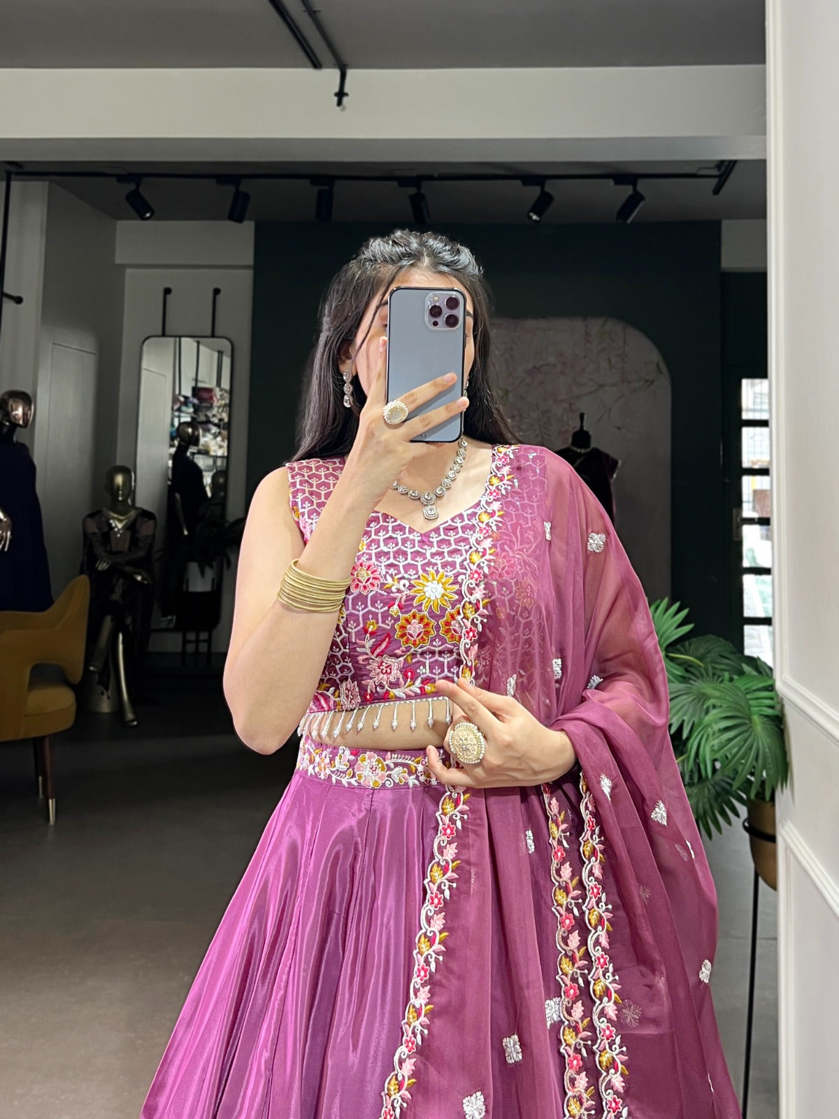 FLORAL DETAILING MAGENTA PURPLE COLOUR EMBROIDERED LEHENGA