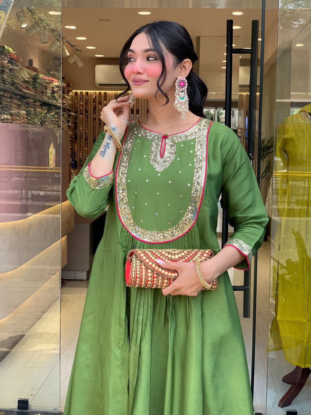 GREEN FLARED KURTA SET
