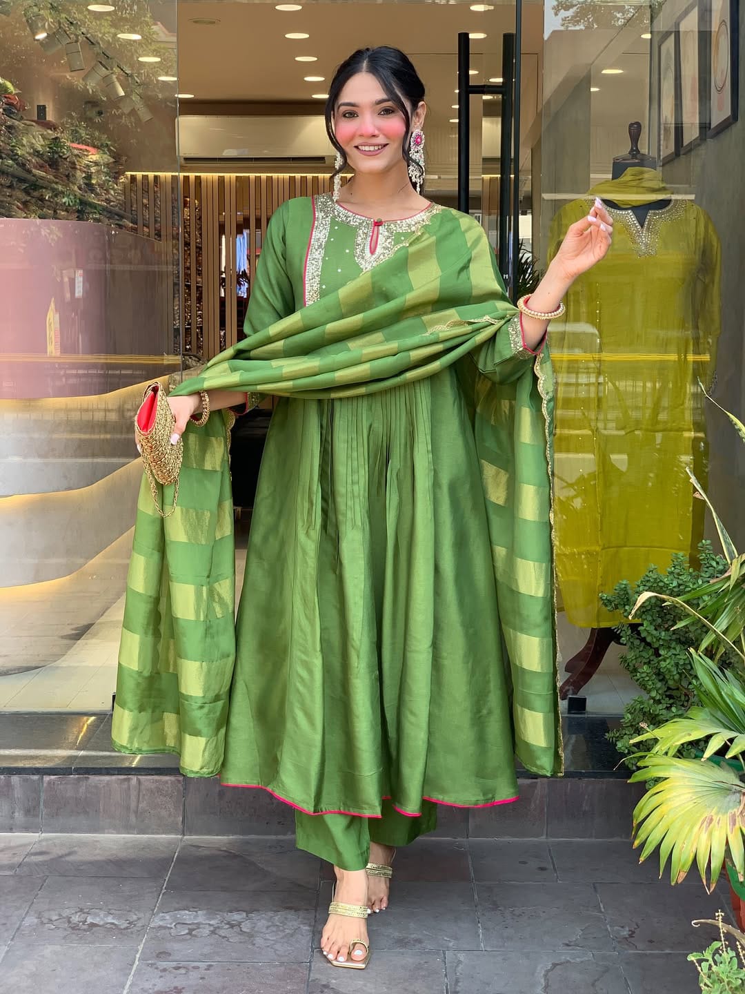 GREEN FLARED KURTA SET