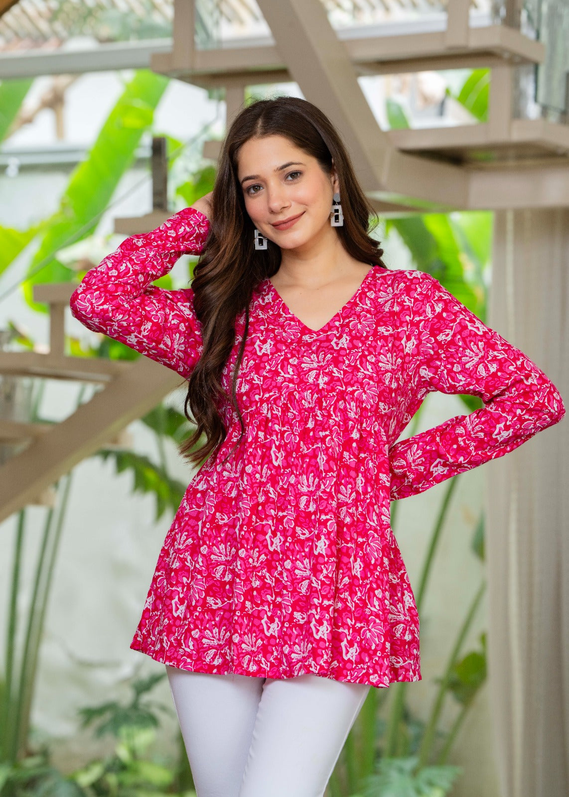 Barbie Pink Floral Flare Cotton Top