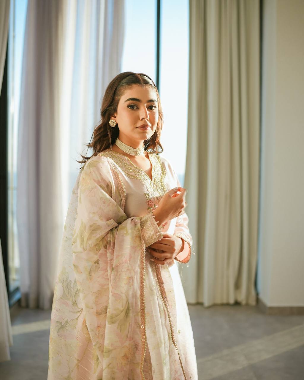 Blush Elegance Designer Crepe Palazzo Set