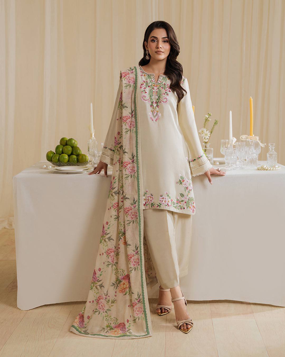 Designer Embroidered Crepe Kurta with Farshi Palazzo & Printed Dupatta