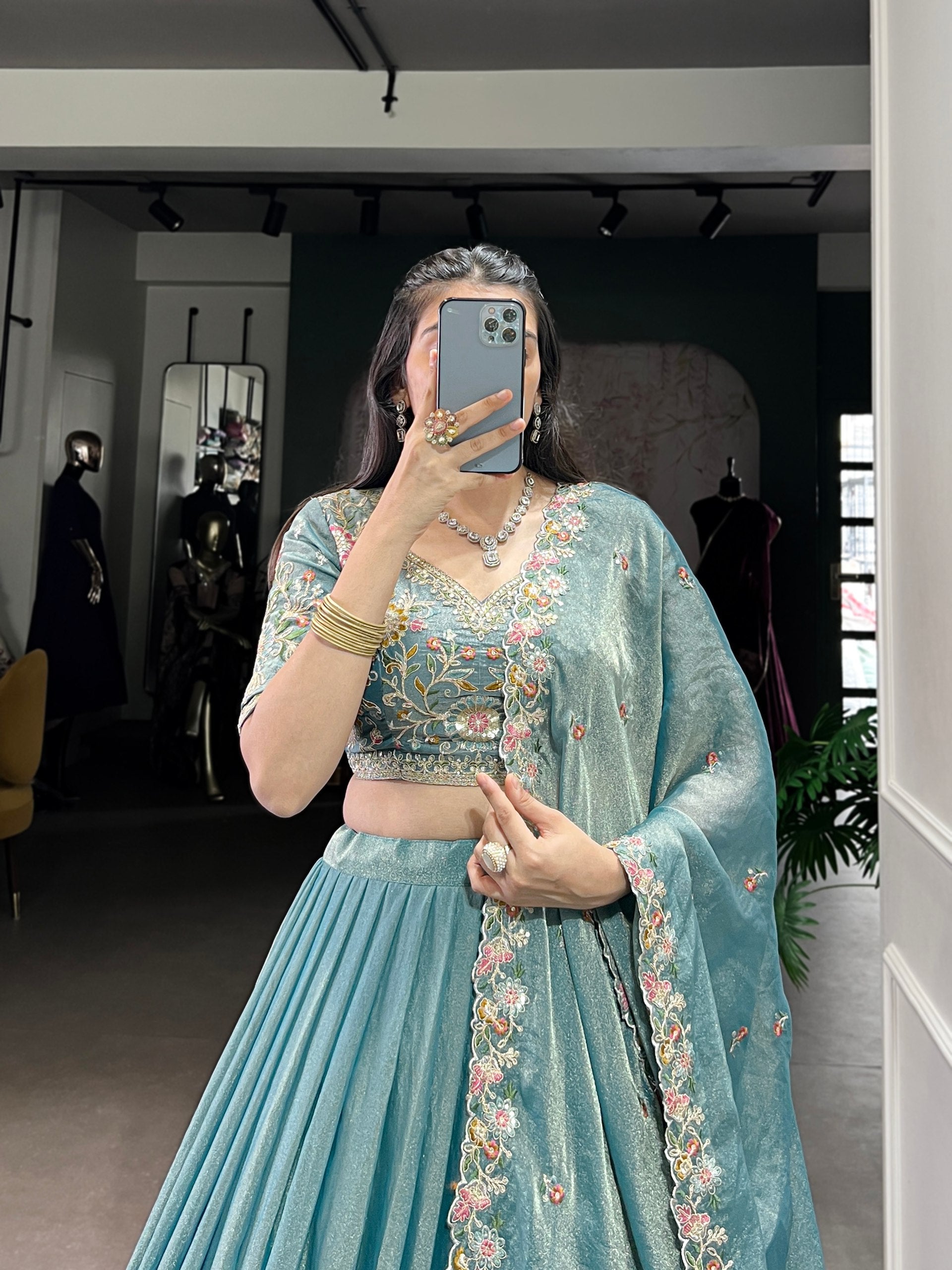 PASTEL BLUE FLORAL DESIGNER LEHENGA