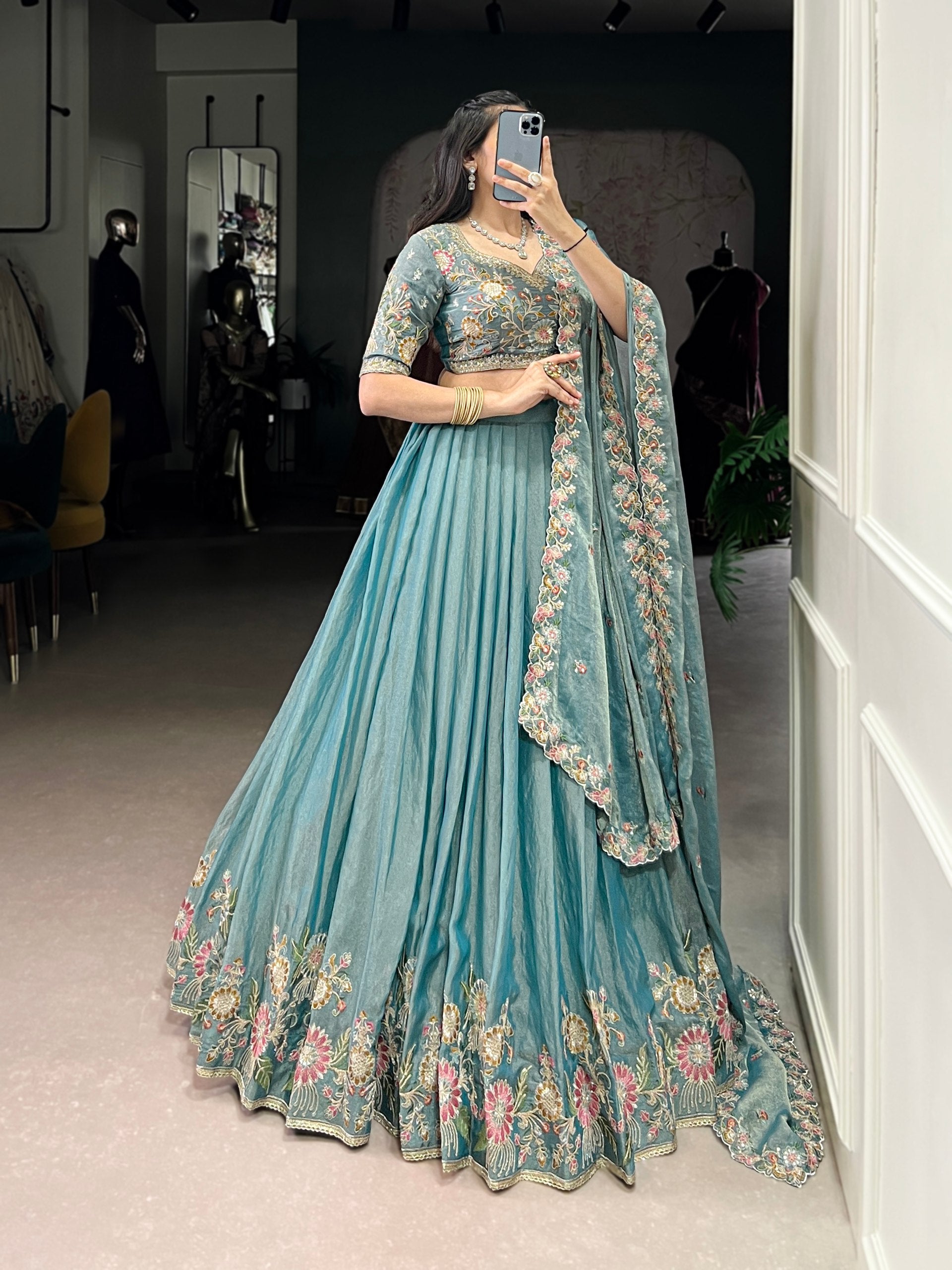 PASTEL BLUE FLORAL DESIGNER LEHENGA