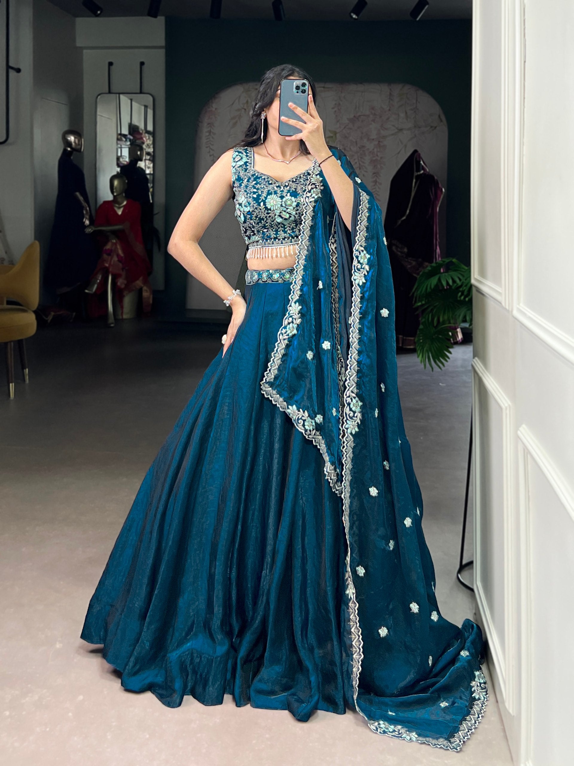 FLORAL DETAILING BLUE COLOUR EMBROIDERED LEHENGA