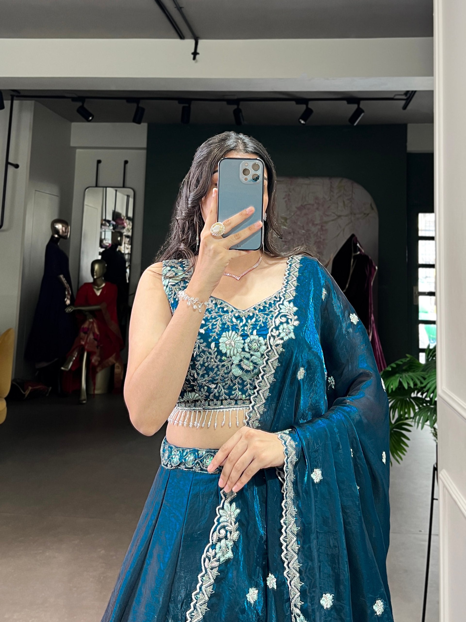 FLORAL DETAILING BLUE COLOUR EMBROIDERED LEHENGA