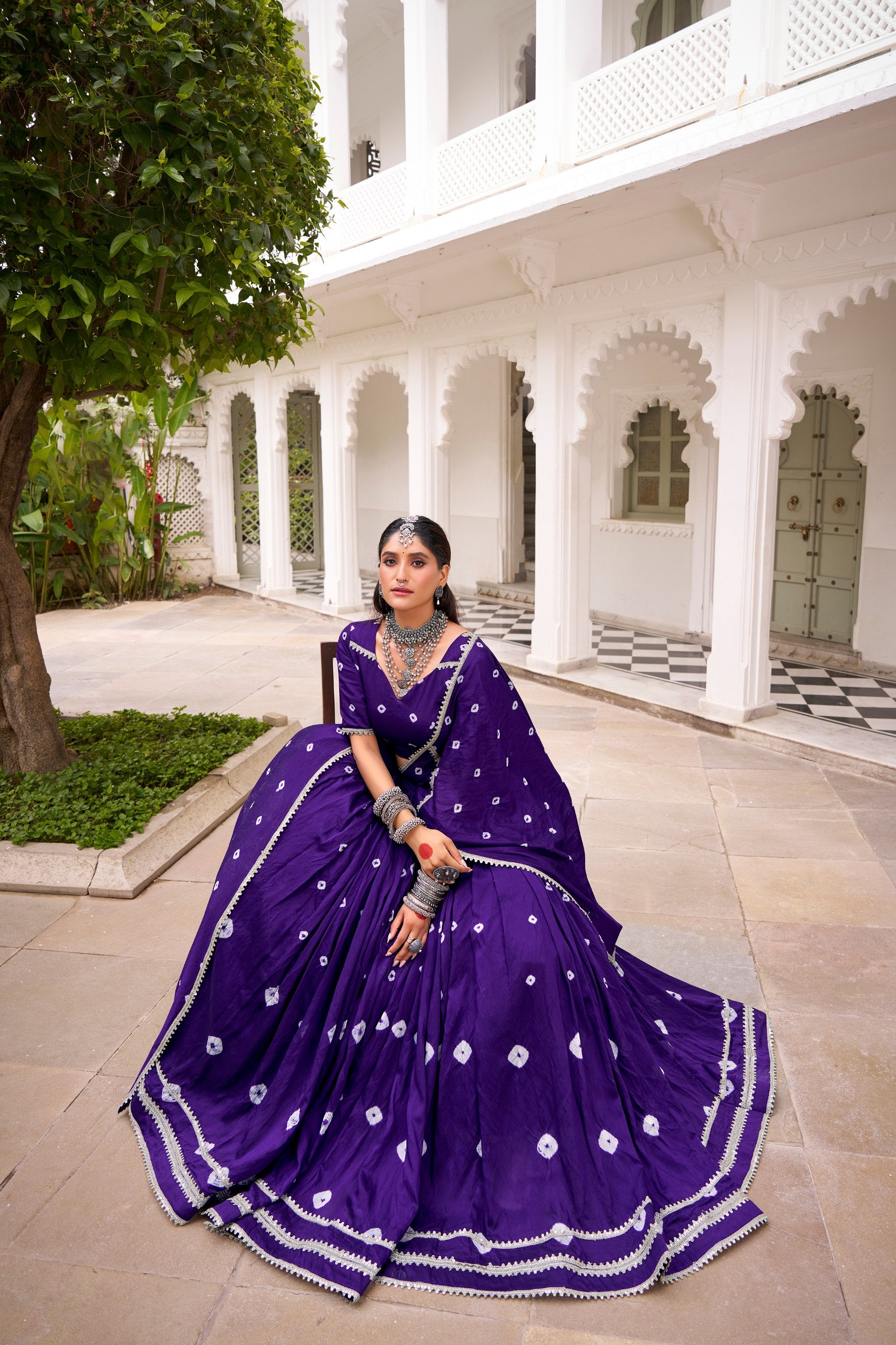 BANDHANI PRINT PURE CHANDERI FABRIC NAVRATRI LEHENGA