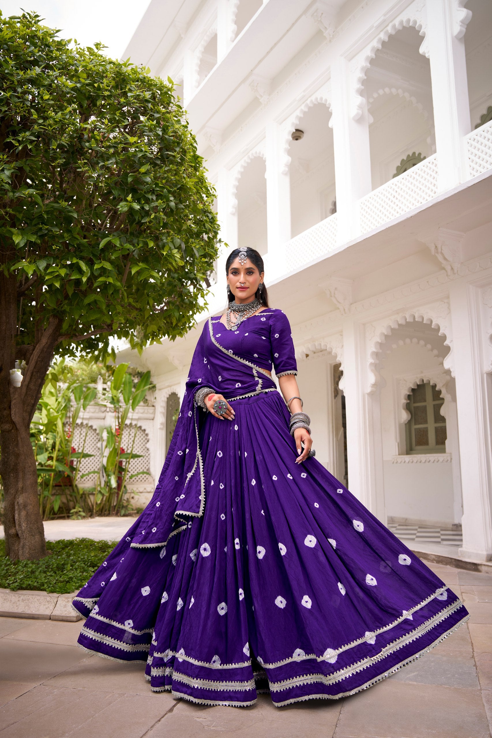 BANDHANI PRINT PURE CHANDERI FABRIC NAVRATRI LEHENGA