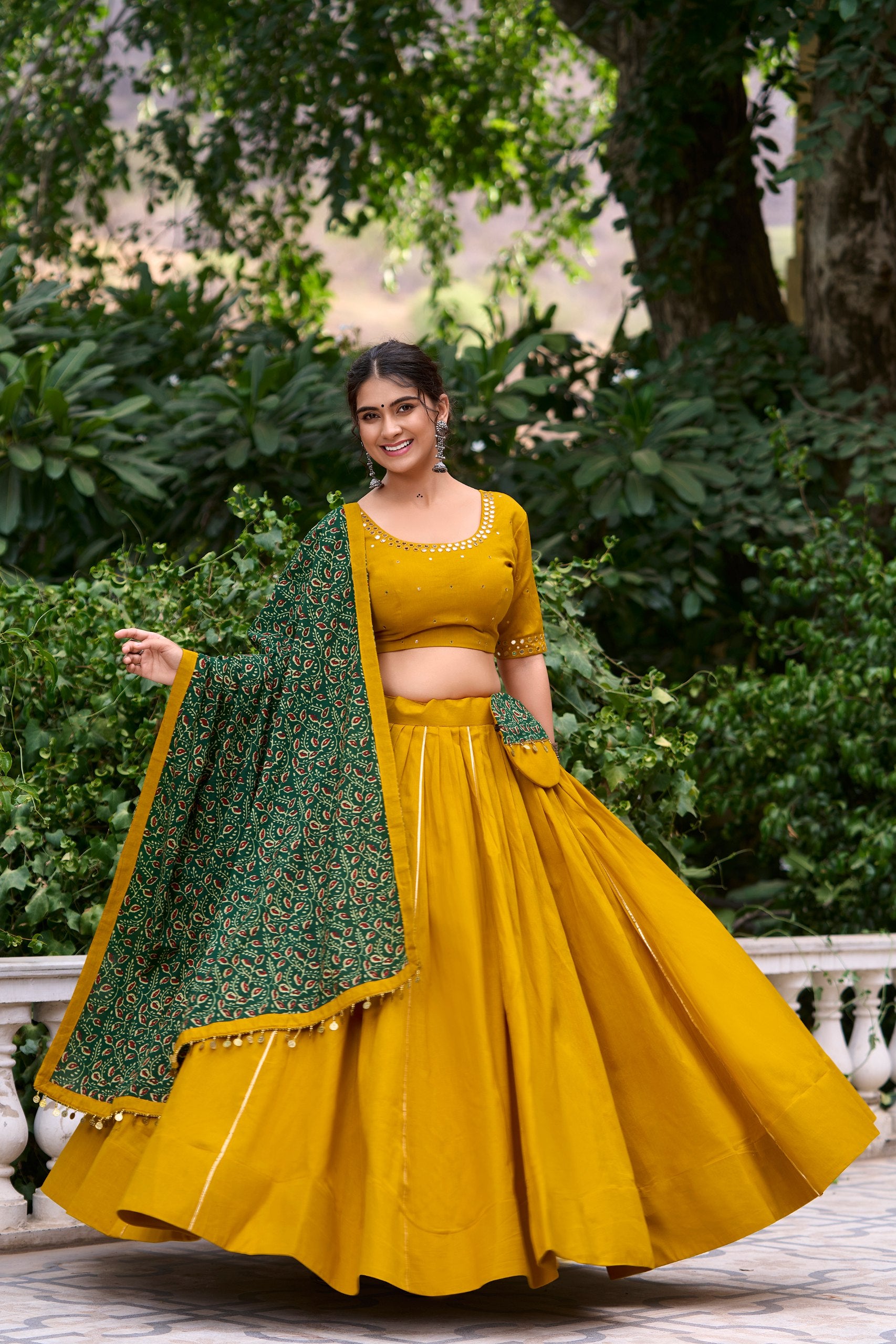DEEP MUSTARD YELLOW NAVRATRI LEHENGA