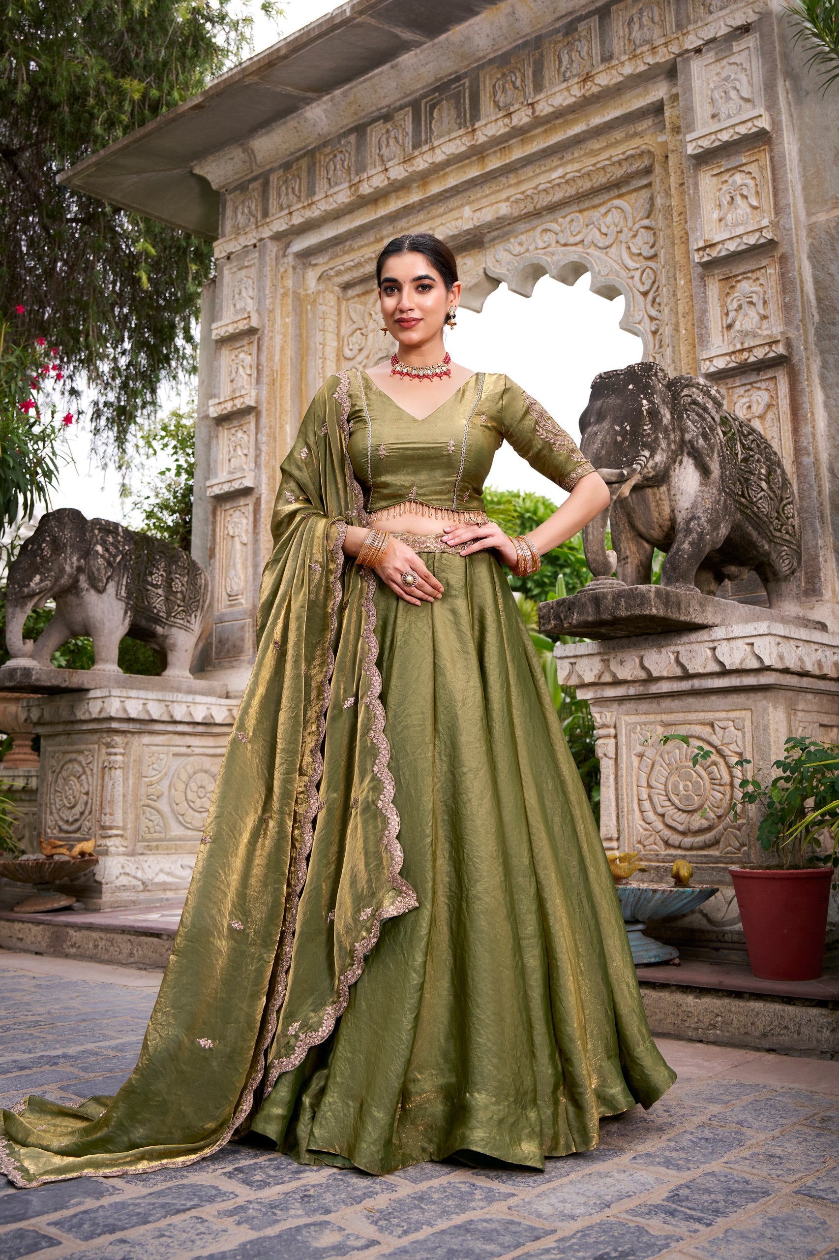 PASTEL GREEN LEHENGA CHOLI WITH GOLD LACE