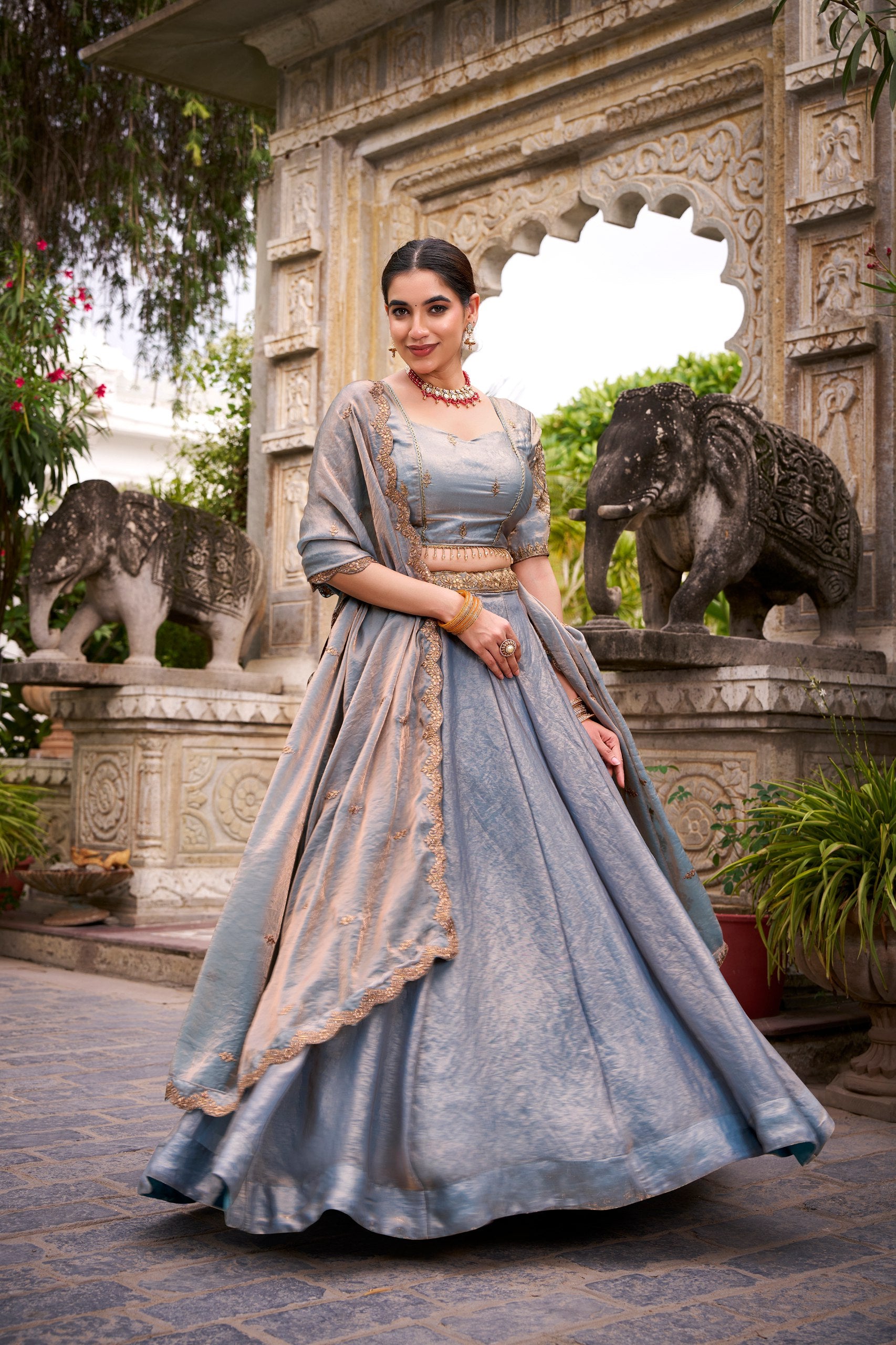 PASTEL BLUE LEHENGA CHOLI WITH GOLD LACE