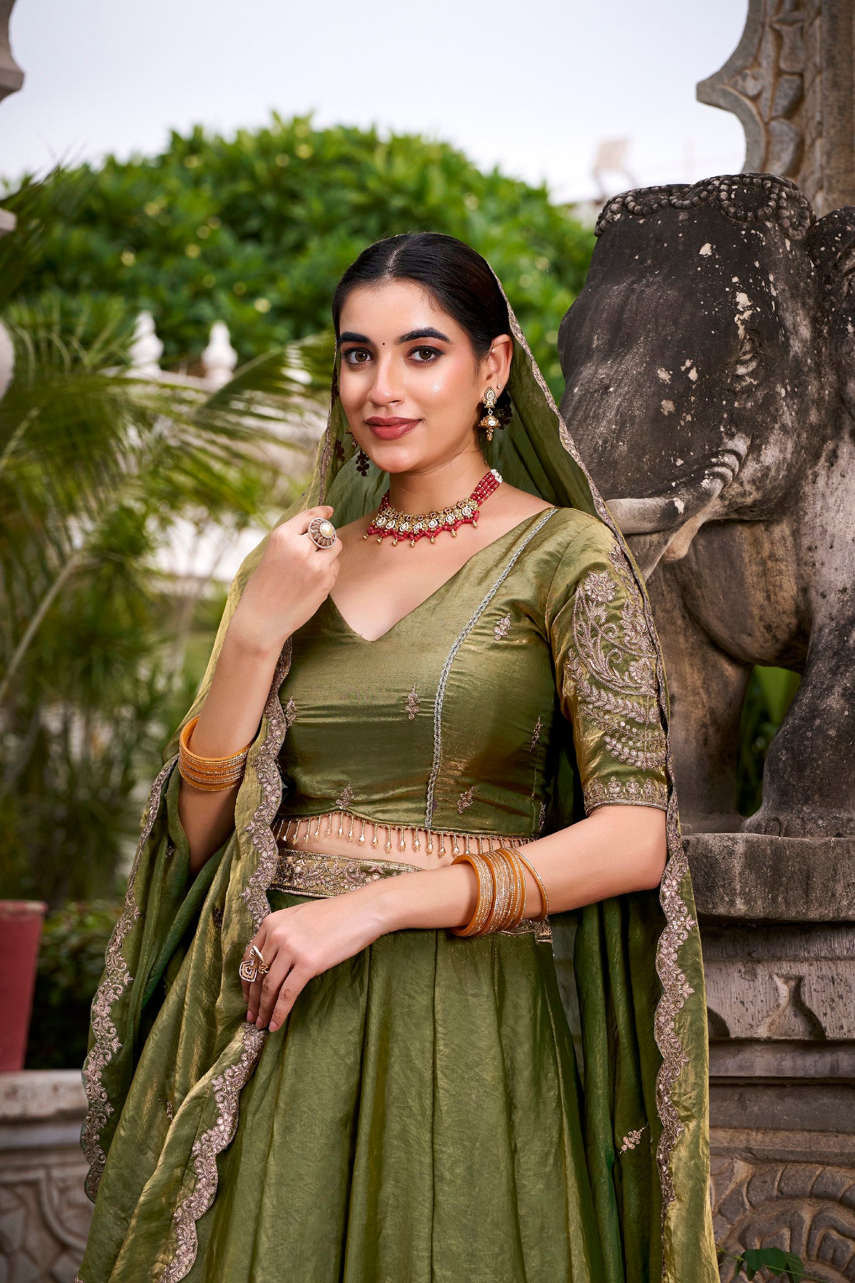 PASTEL GREEN LEHENGA CHOLI WITH GOLD LACE