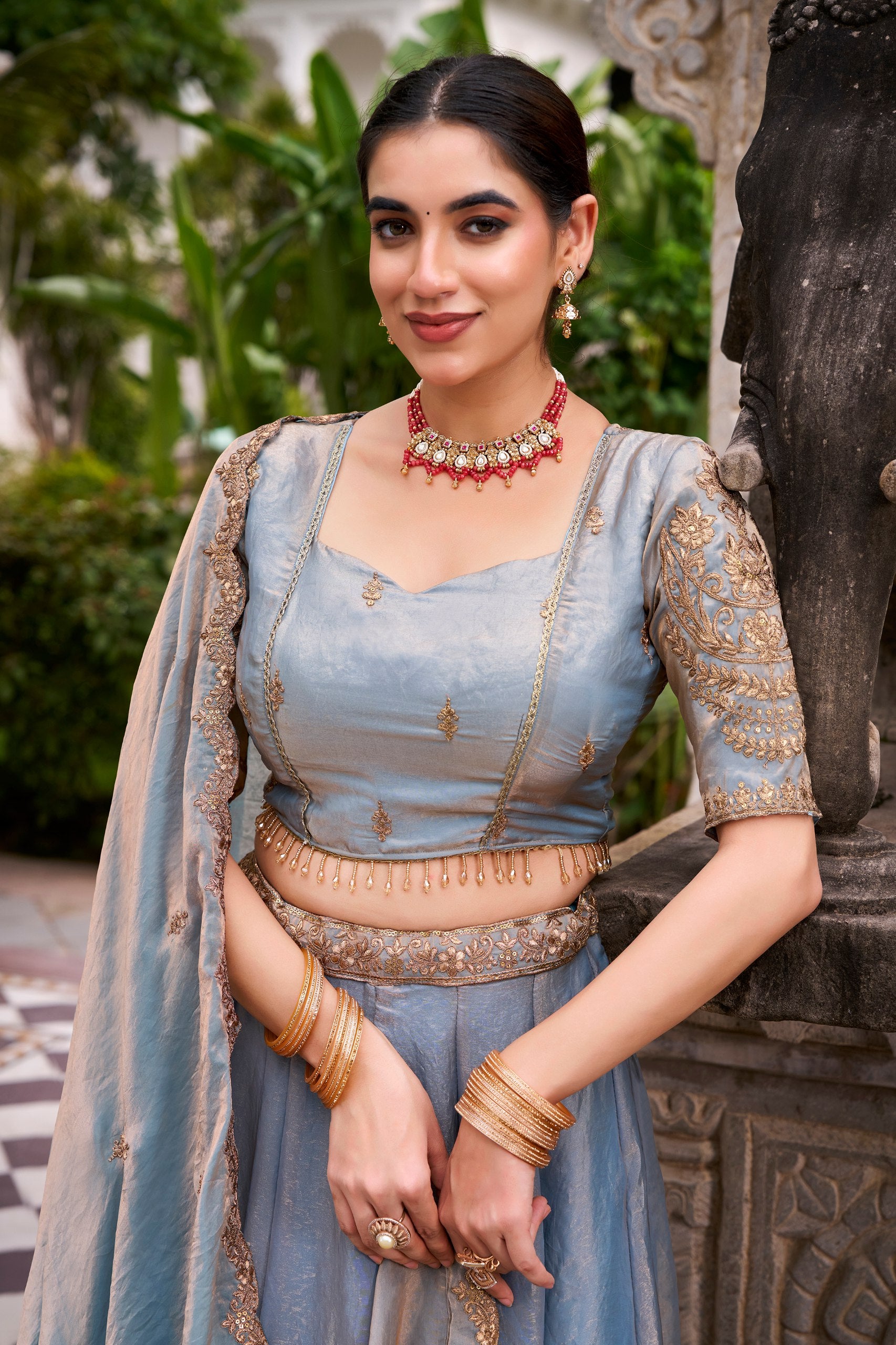 PASTEL BLUE LEHENGA CHOLI WITH GOLD LACE