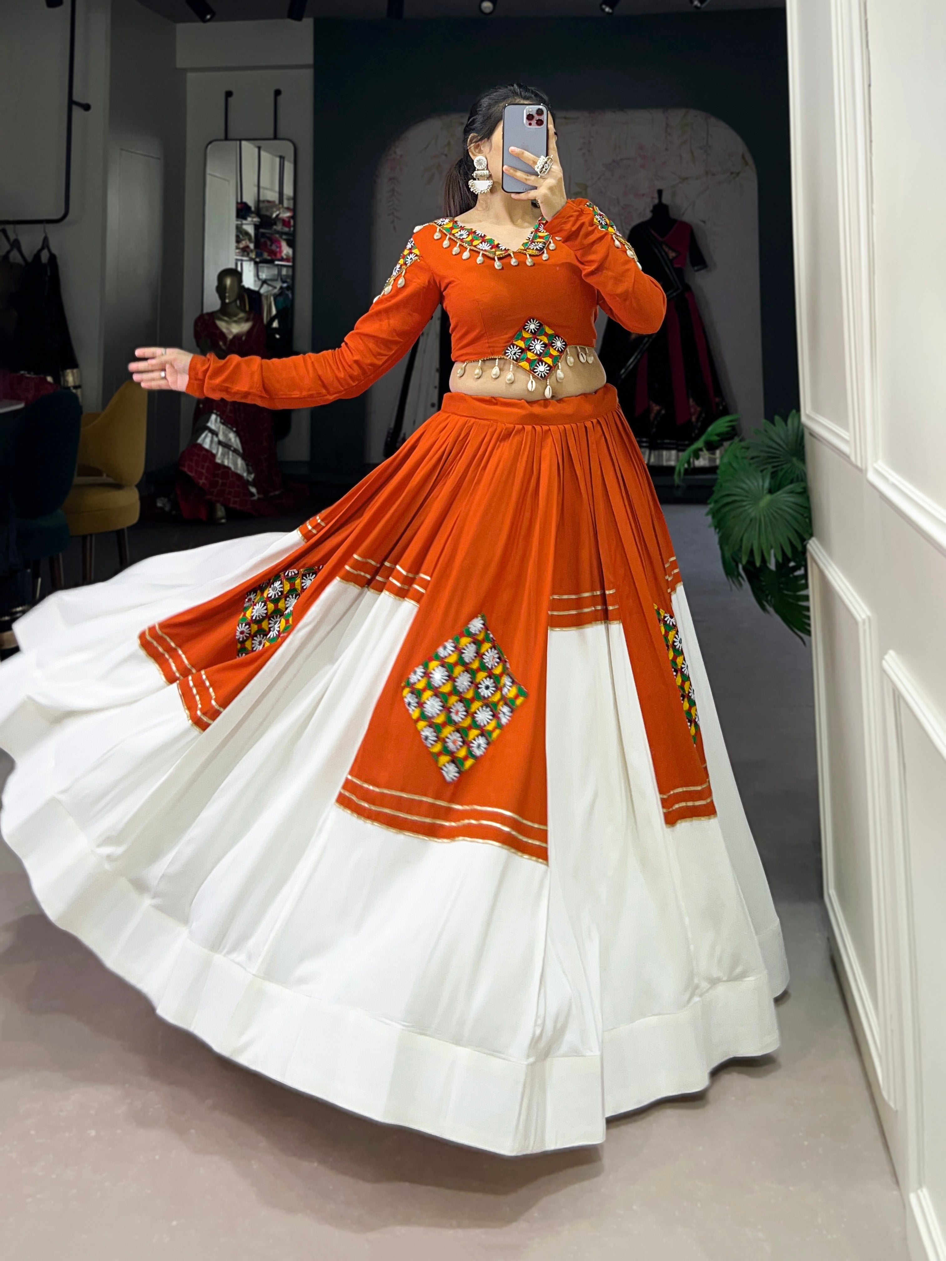 ORANGE & WHITE DESIGNER NAVRATRI LEHENGA