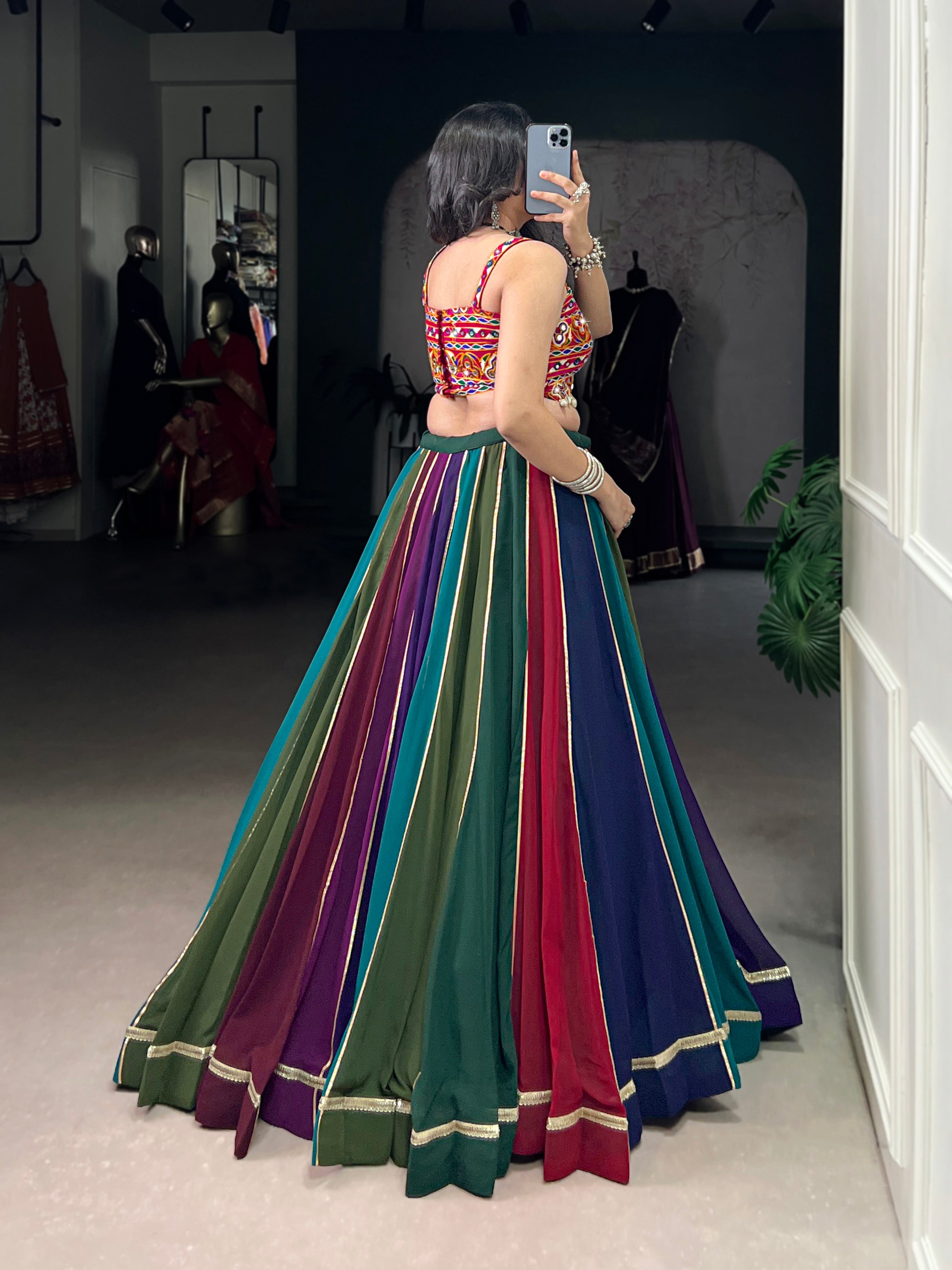 GAMTHI MIRROR WORK LEHENGA CHOLI WITH BLOUSE