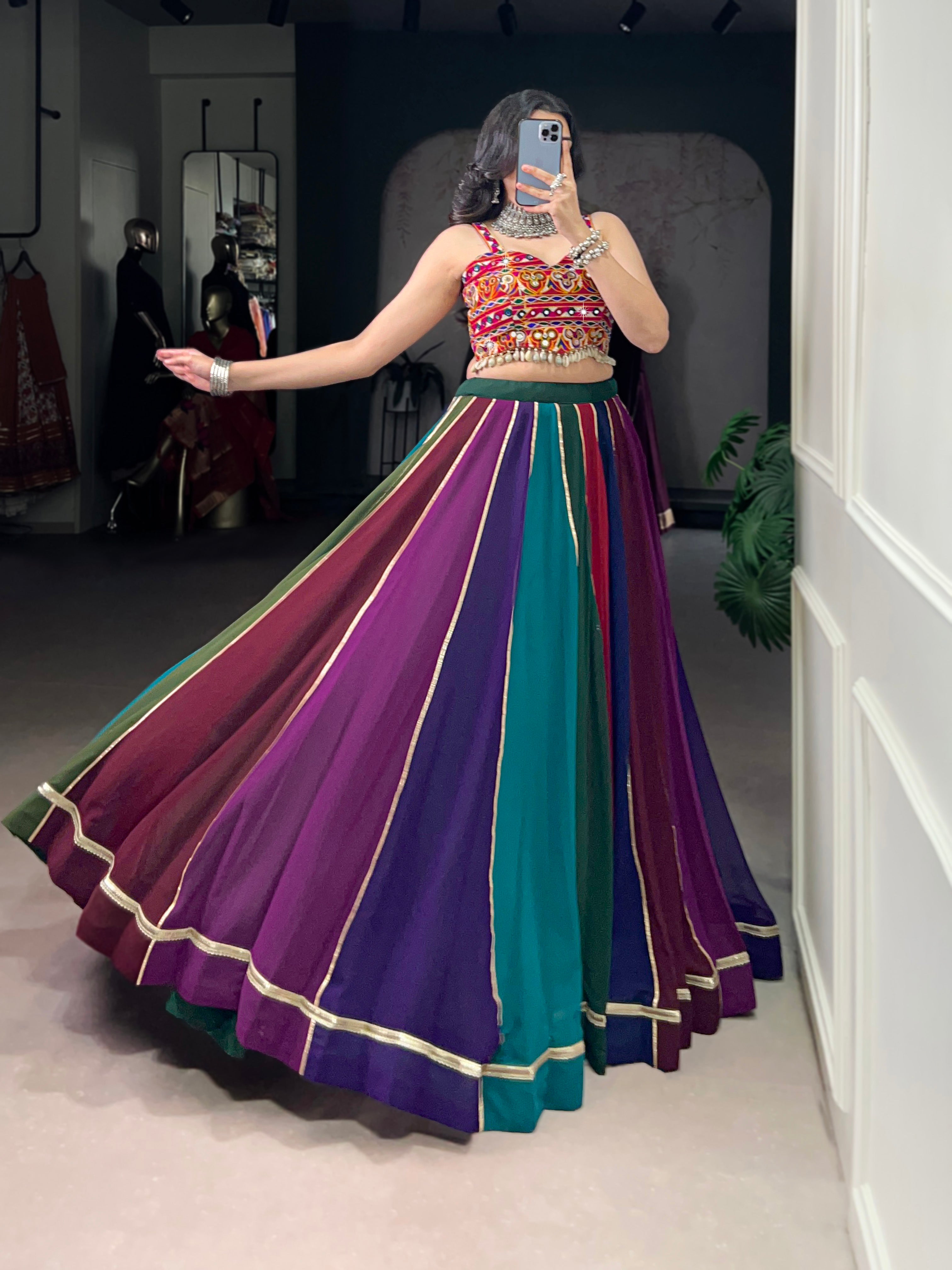 GAMTHI MIRROR WORK LEHENGA CHOLI WITH BLOUSE
