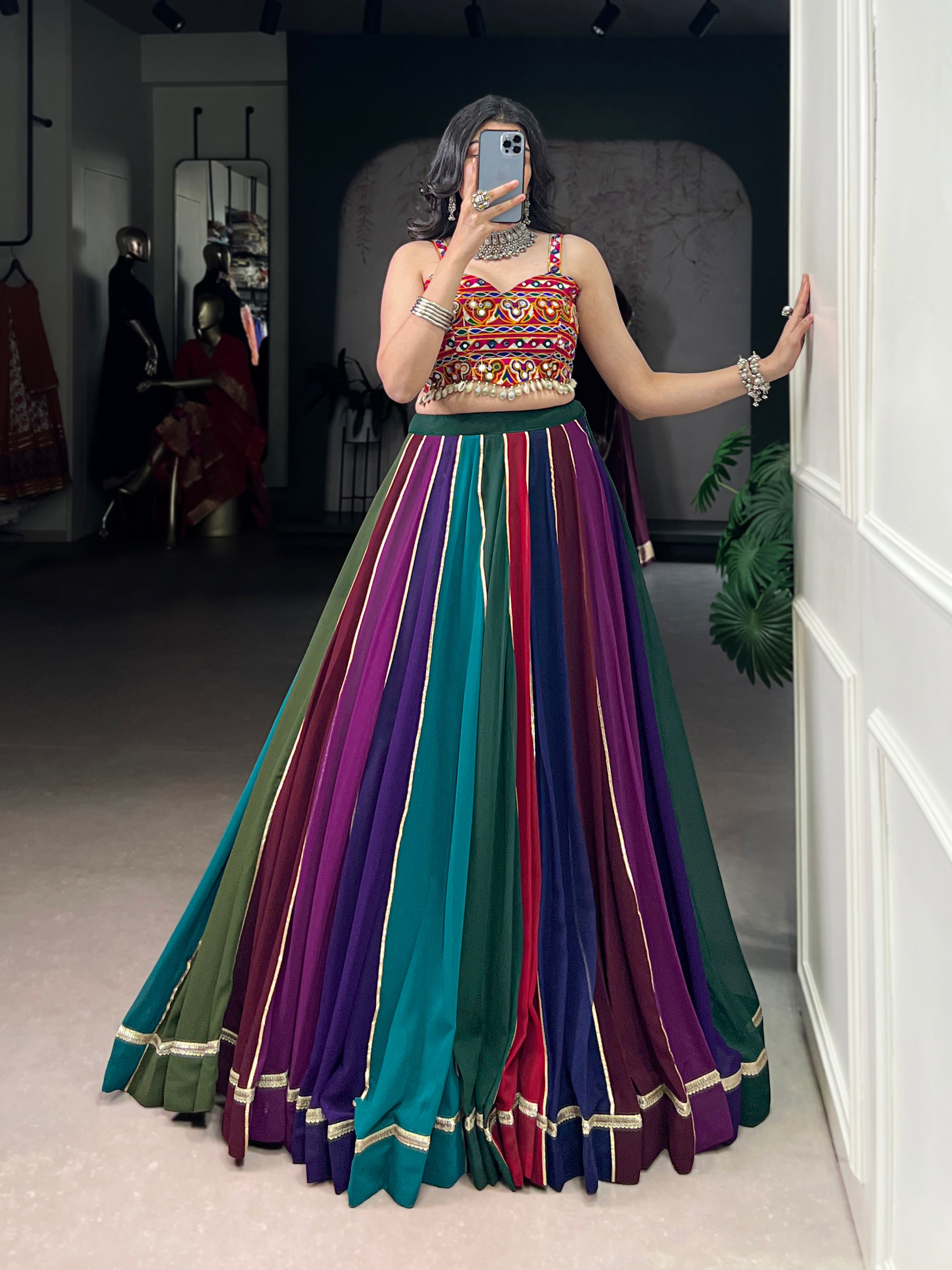 GAMTHI MIRROR WORK LEHENGA CHOLI WITH BLOUSE