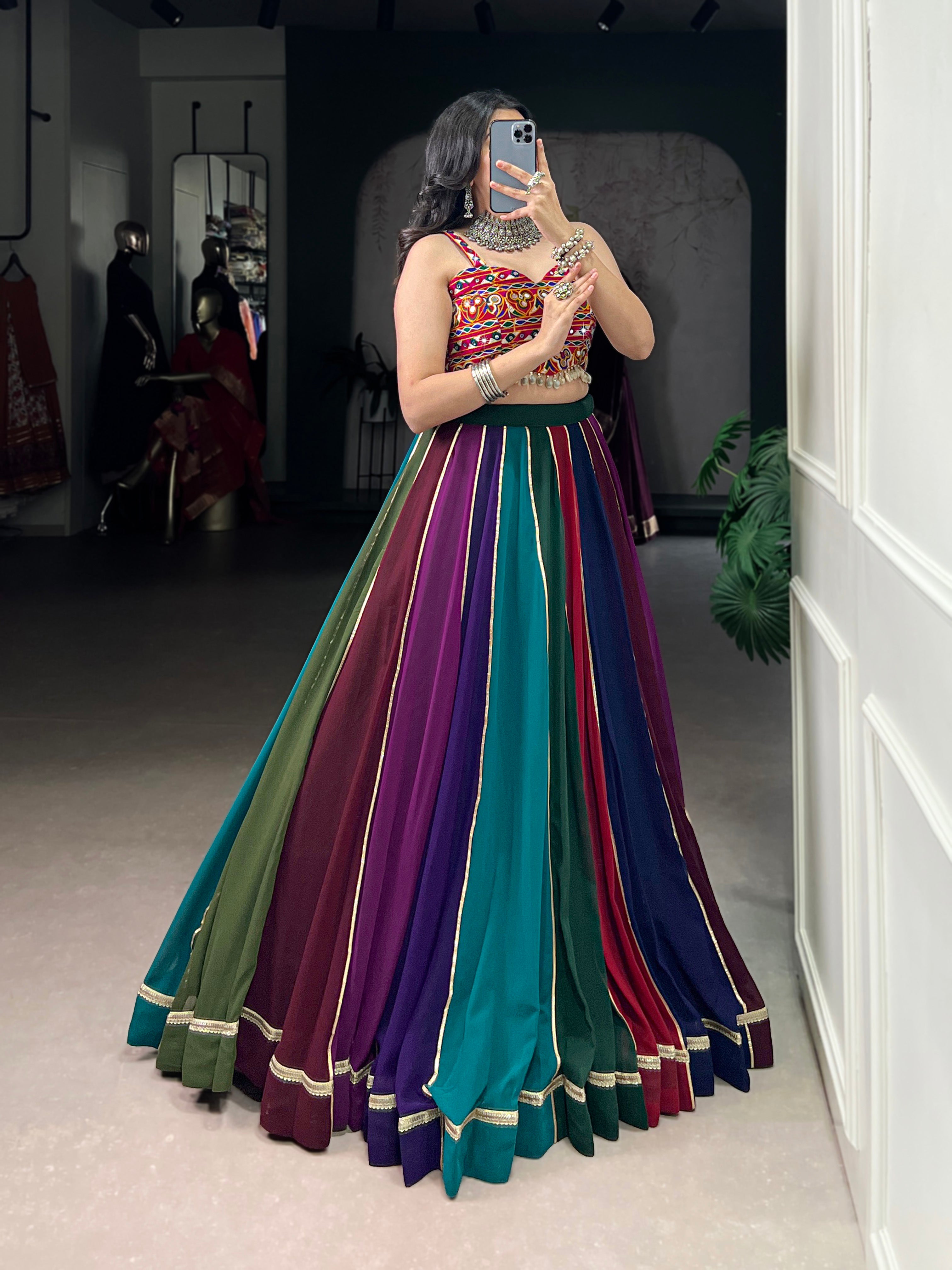 GAMTHI MIRROR WORK LEHENGA CHOLI WITH BLOUSE