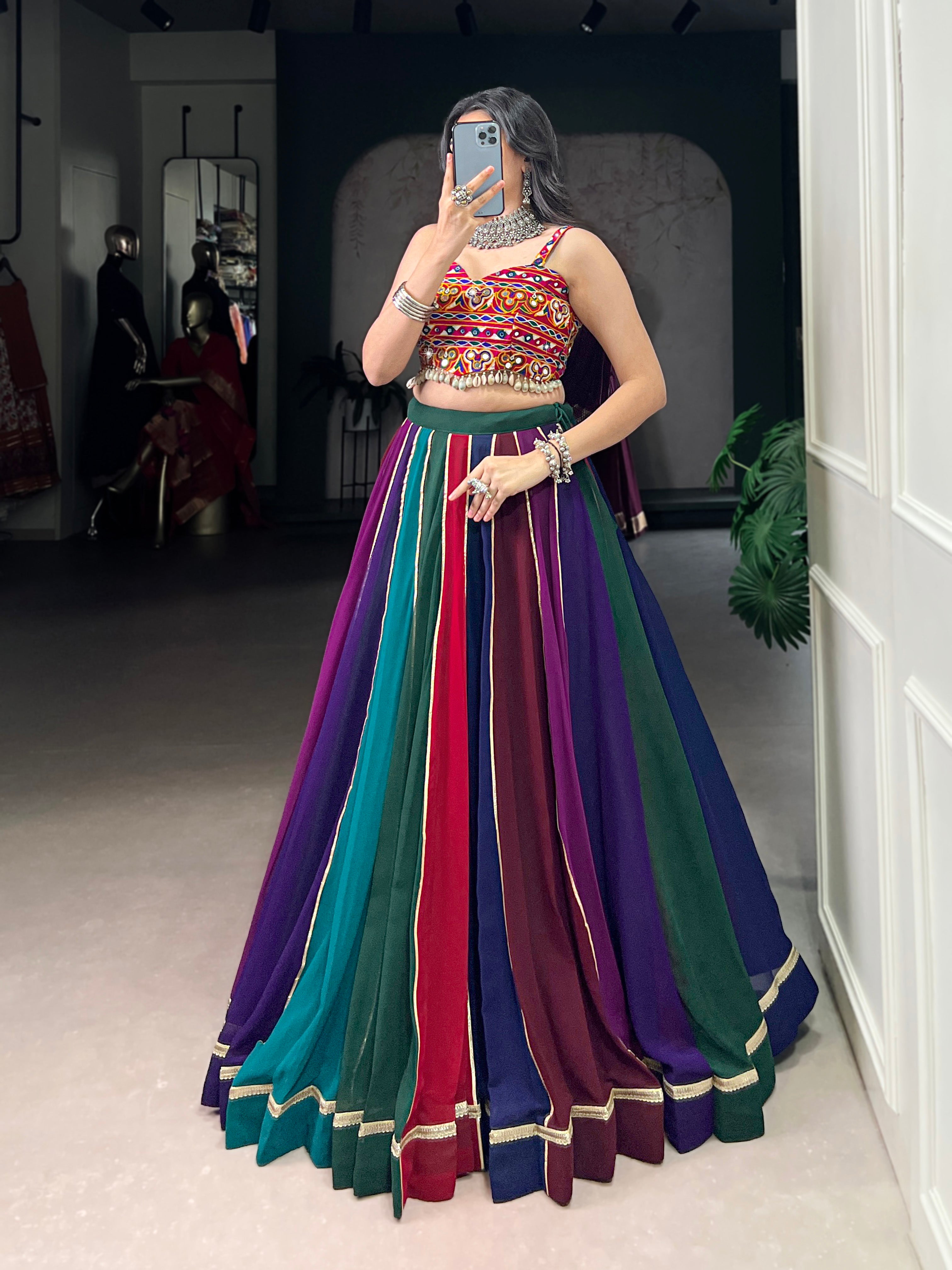 GAMTHI MIRROR WORK LEHENGA CHOLI WITH BLOUSE