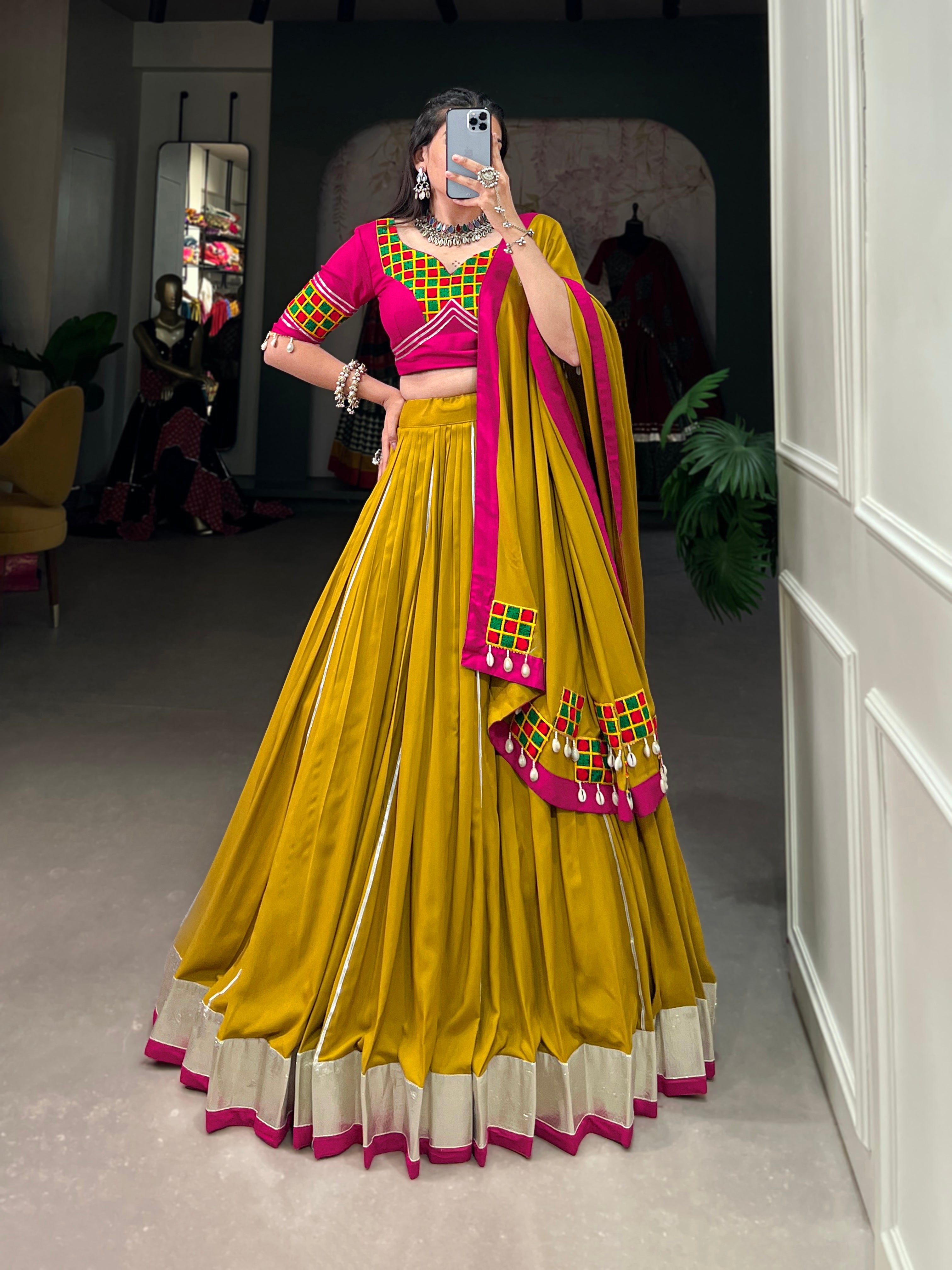 RAYON GAMTHI WORK LEHENGA CHOLI SET WITH DUPATTA