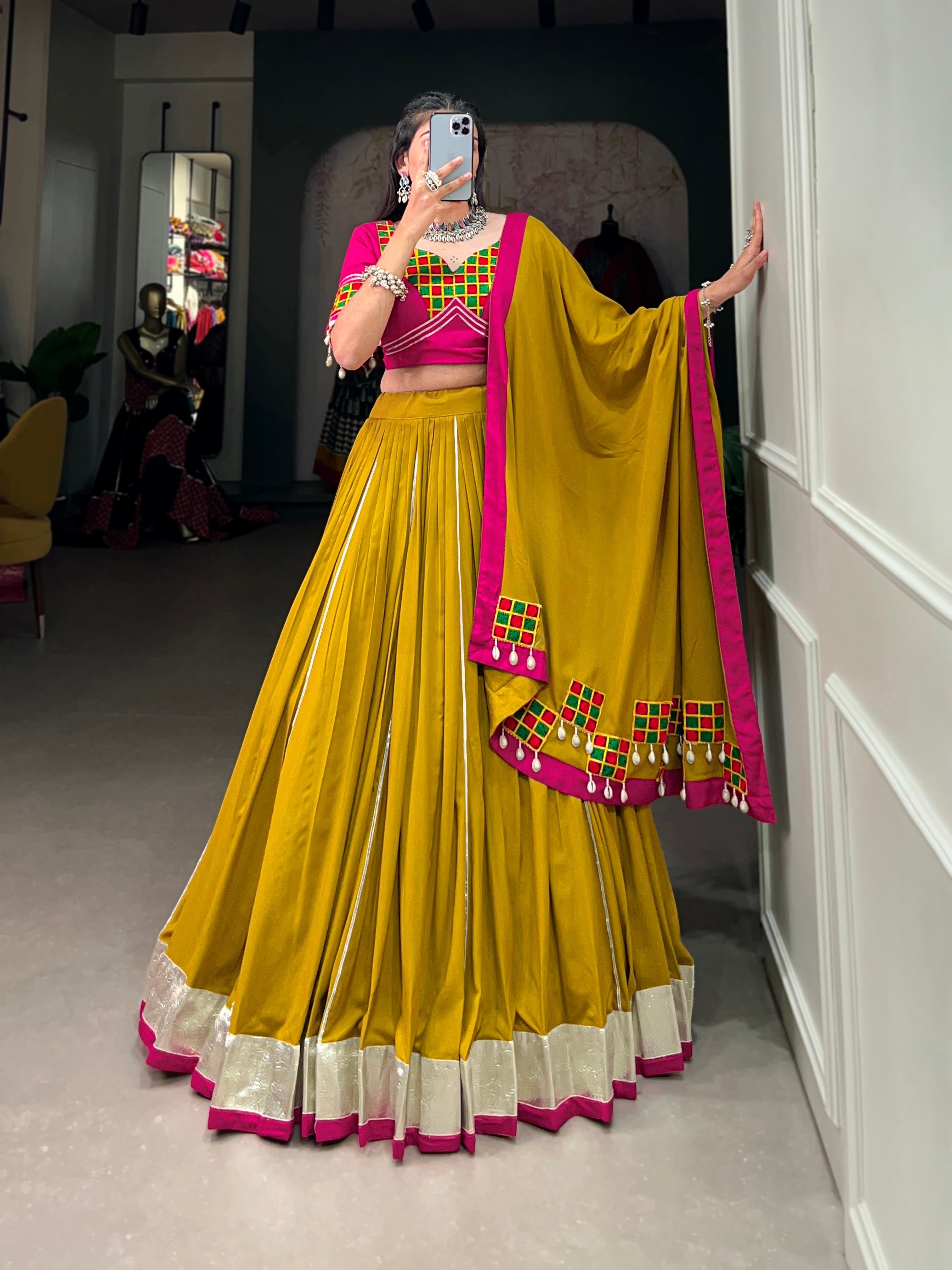 RAYON GAMTHI WORK LEHENGA CHOLI SET WITH DUPATTA