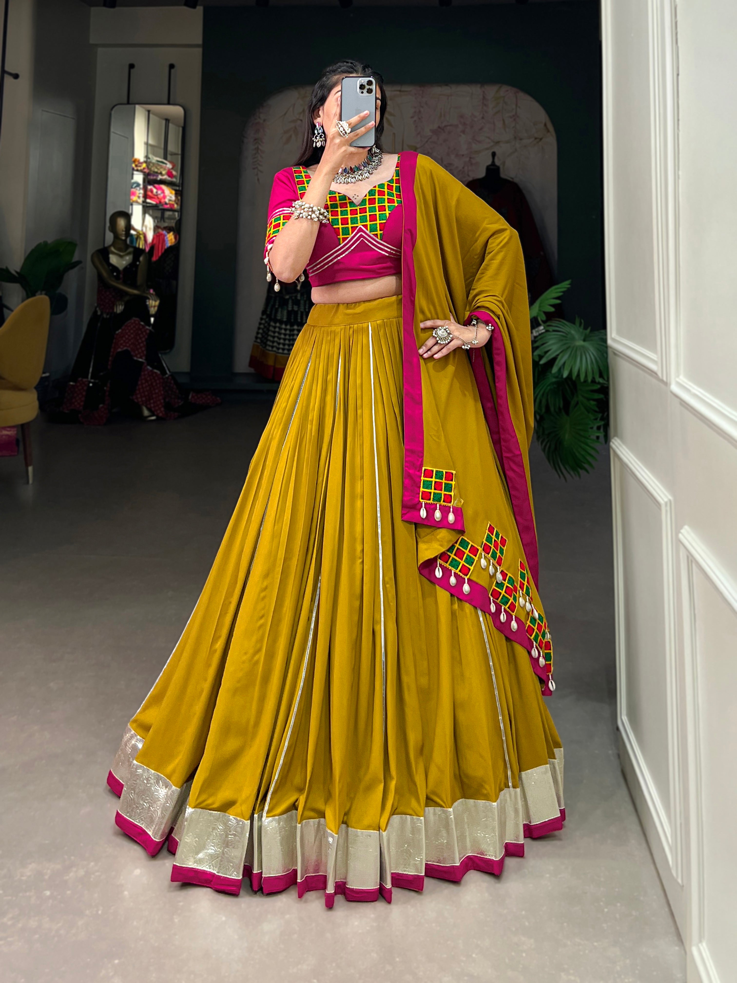 RAYON GAMTHI WORK LEHENGA CHOLI SET WITH DUPATTA