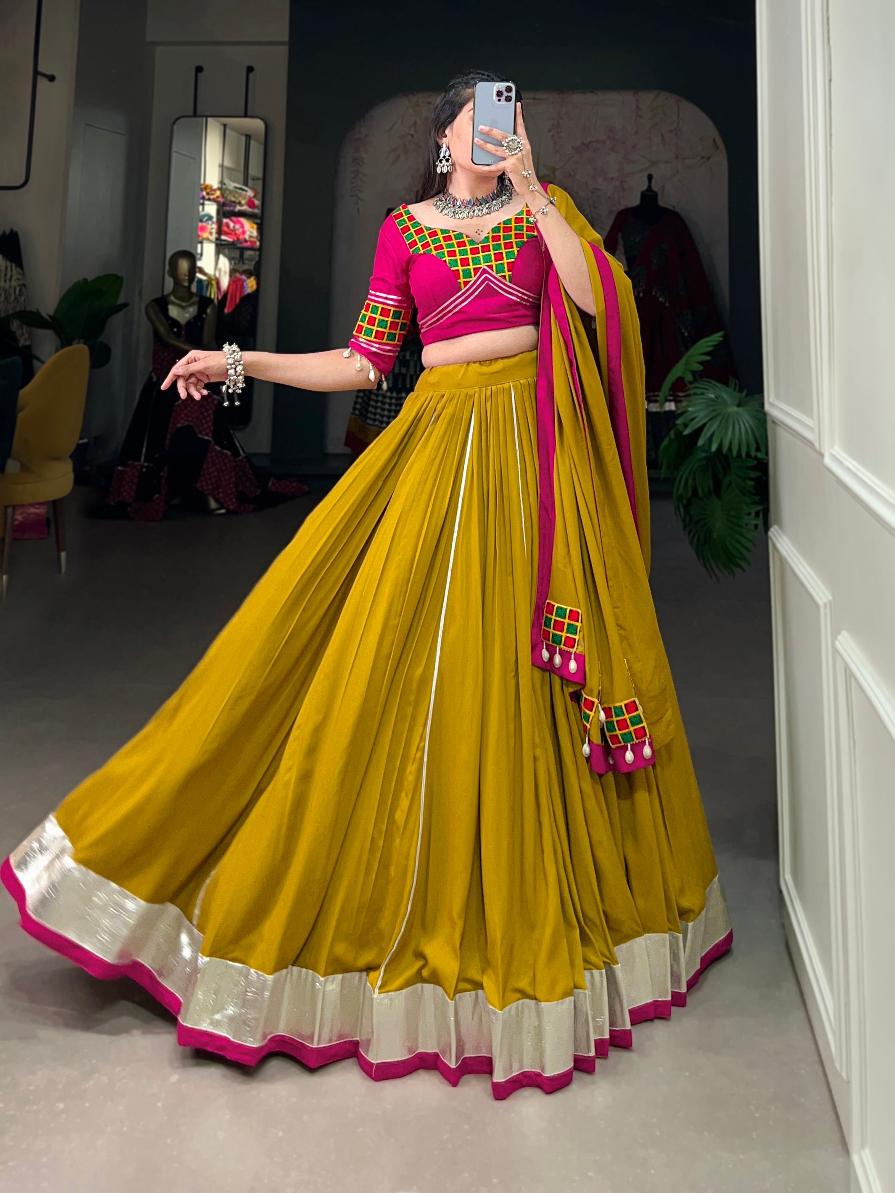 RAYON GAMTHI WORK LEHENGA CHOLI SET WITH DUPATTA
