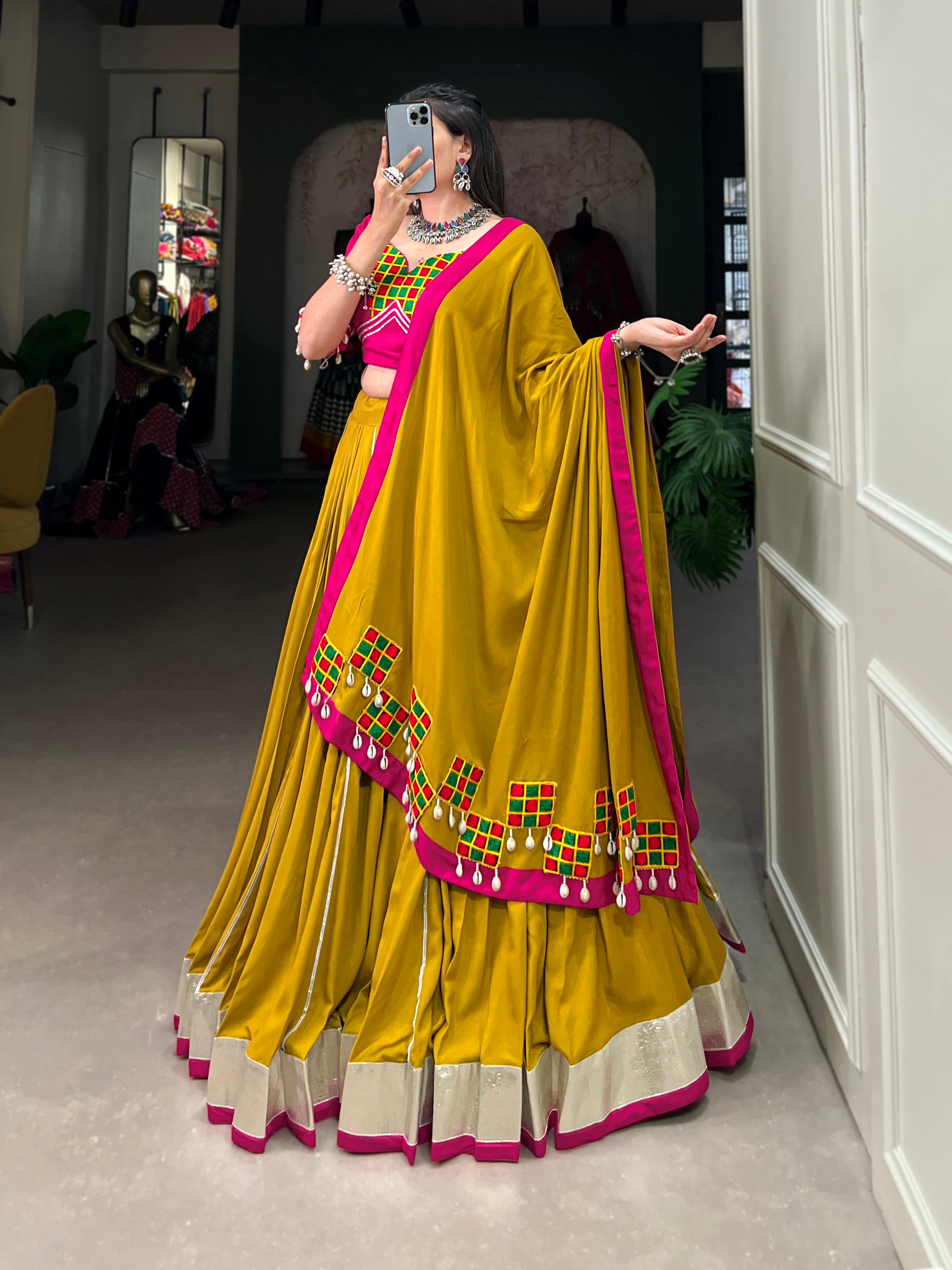RAYON GAMTHI WORK LEHENGA CHOLI SET WITH DUPATTA