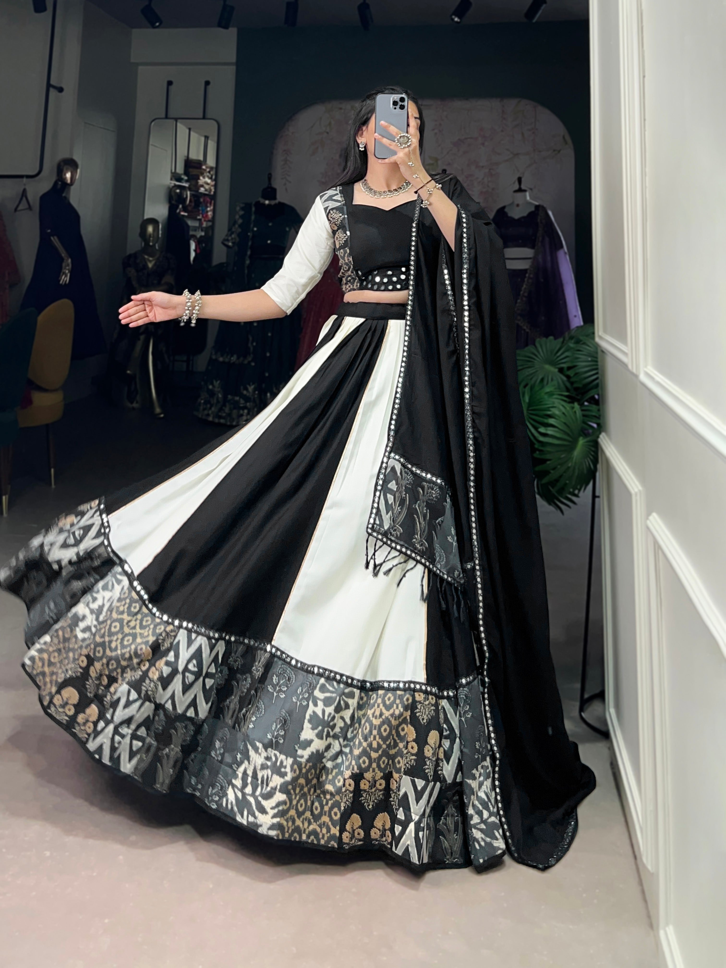 BLACK & WHITE DESIGNER NAVRATRI LEHENGA