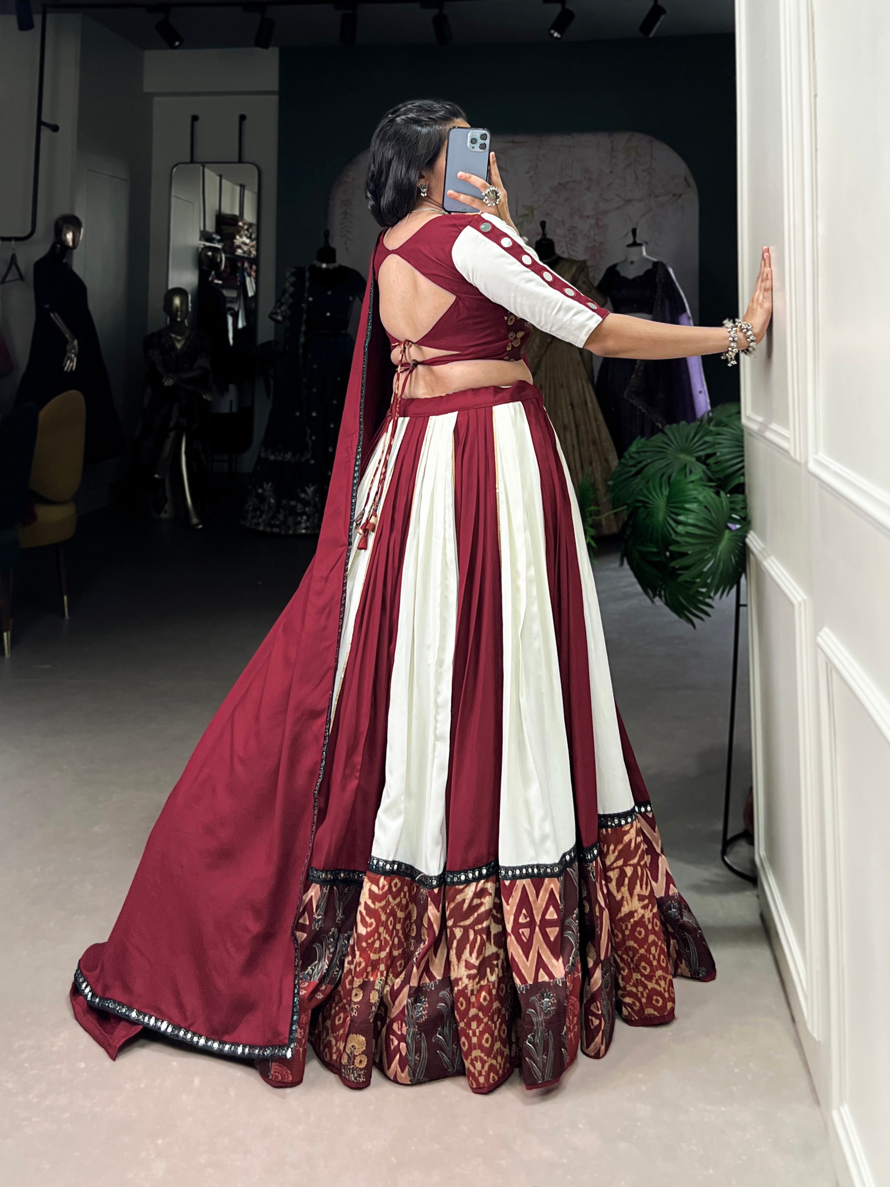 WHITE AND MARRON DESIGNER NAVRATRI LEHENGA