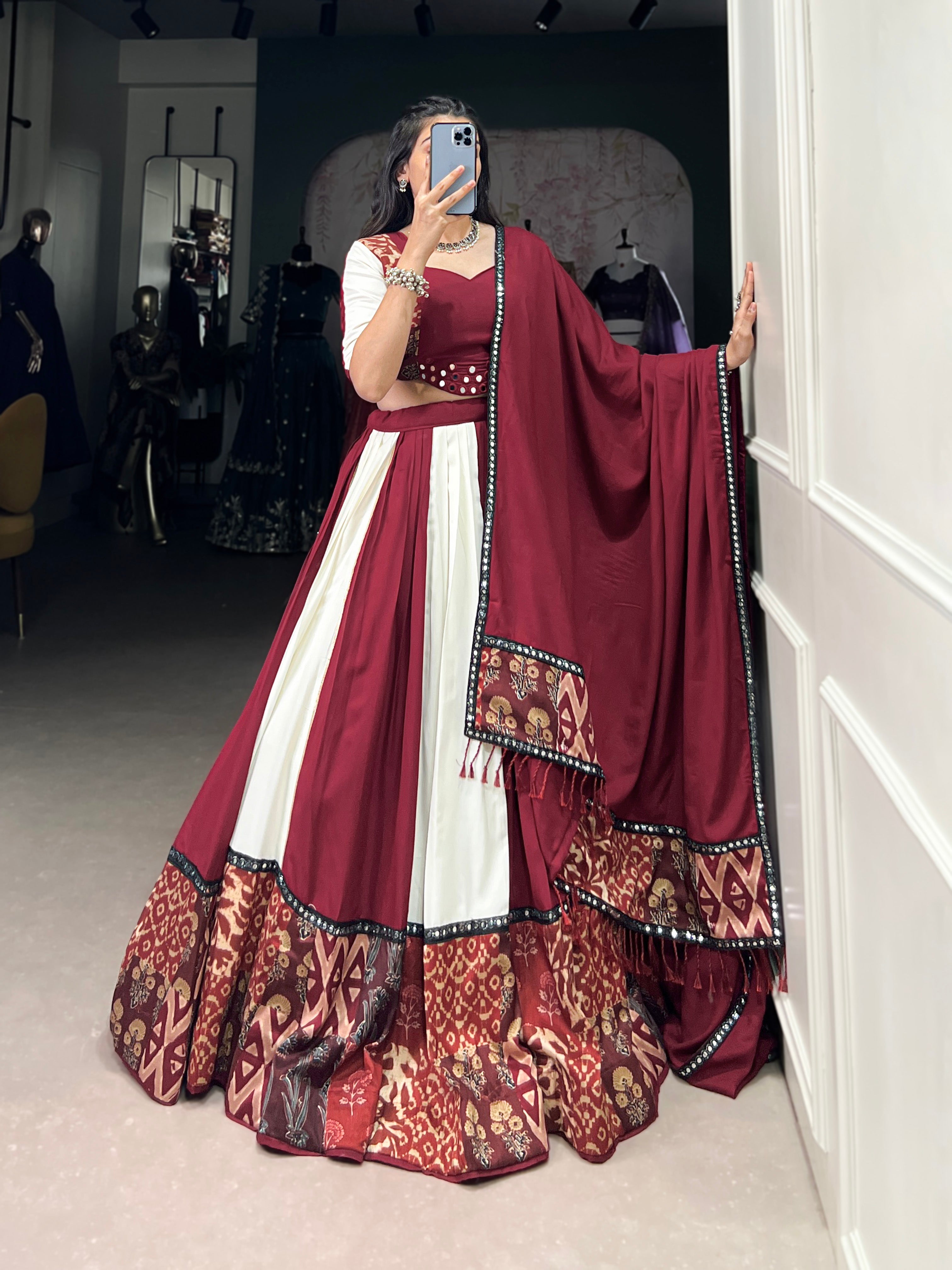 WHITE AND MARRON DESIGNER NAVRATRI LEHENGA