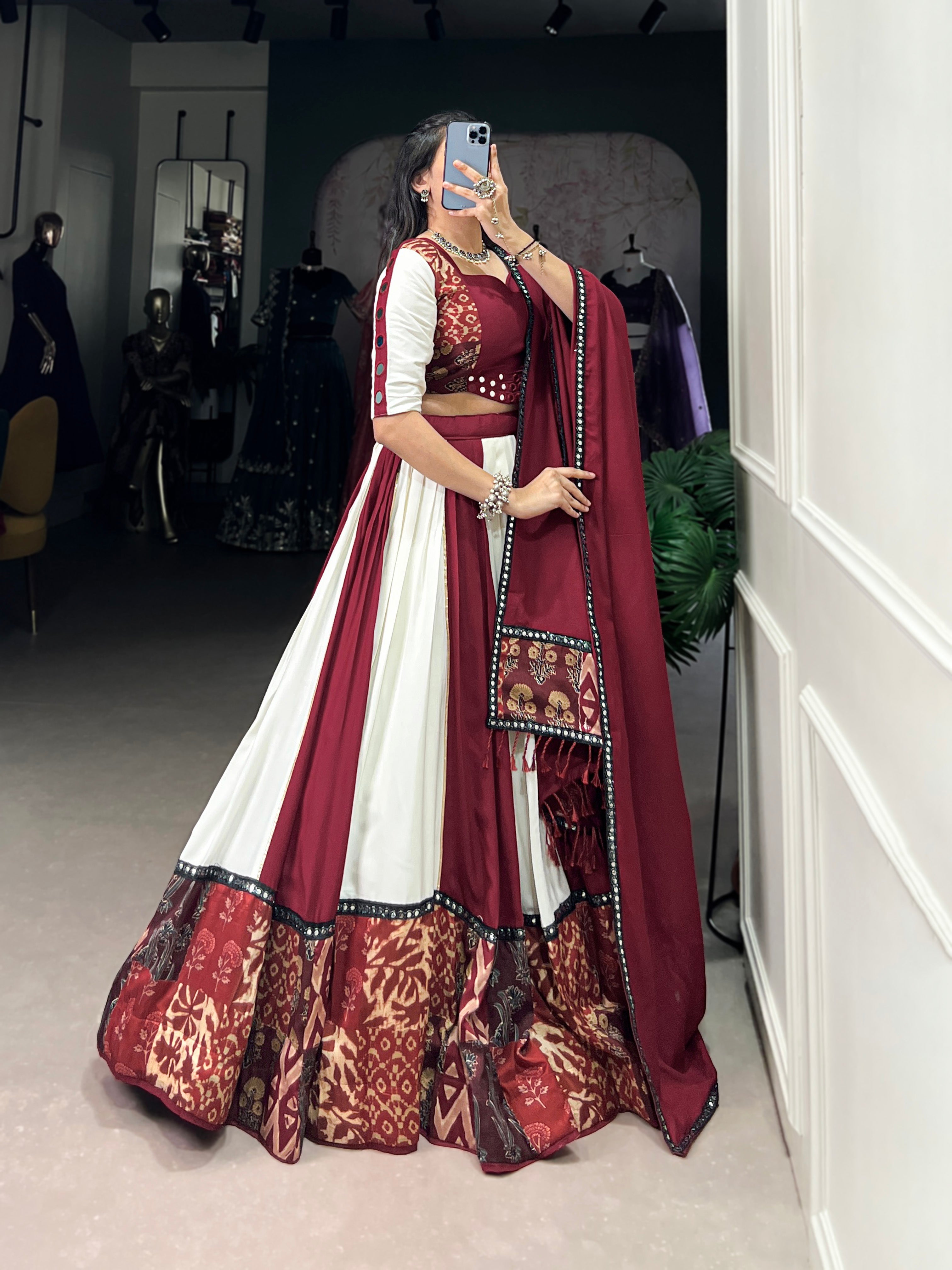 WHITE AND MARRON DESIGNER NAVRATRI LEHENGA
