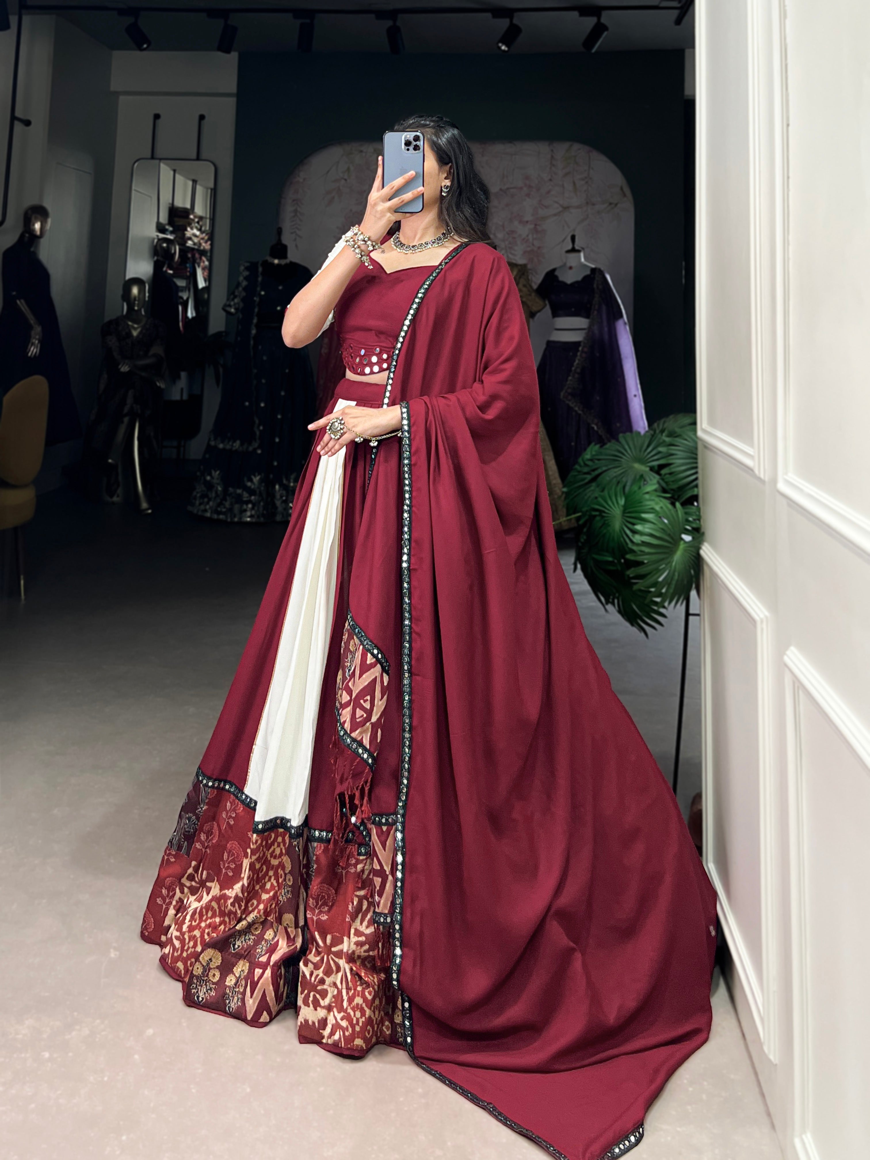 WHITE AND MARRON DESIGNER NAVRATRI LEHENGA