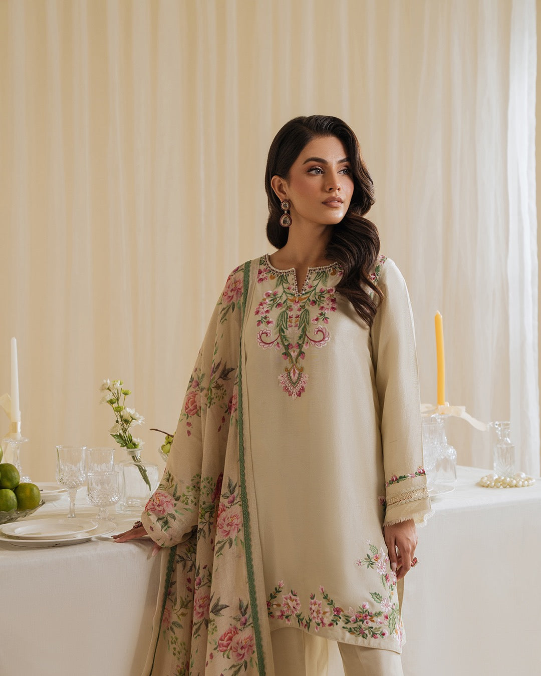 Designer Embroidered Crepe Kurta with Farshi Palazzo & Printed Dupatta