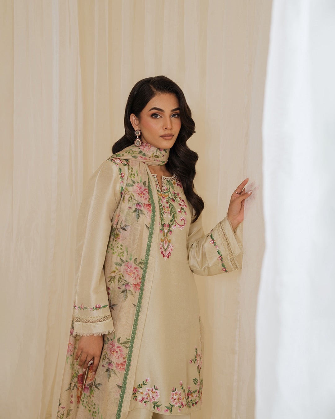Designer Embroidered Crepe Kurta with Farshi Palazzo & Printed Dupatta