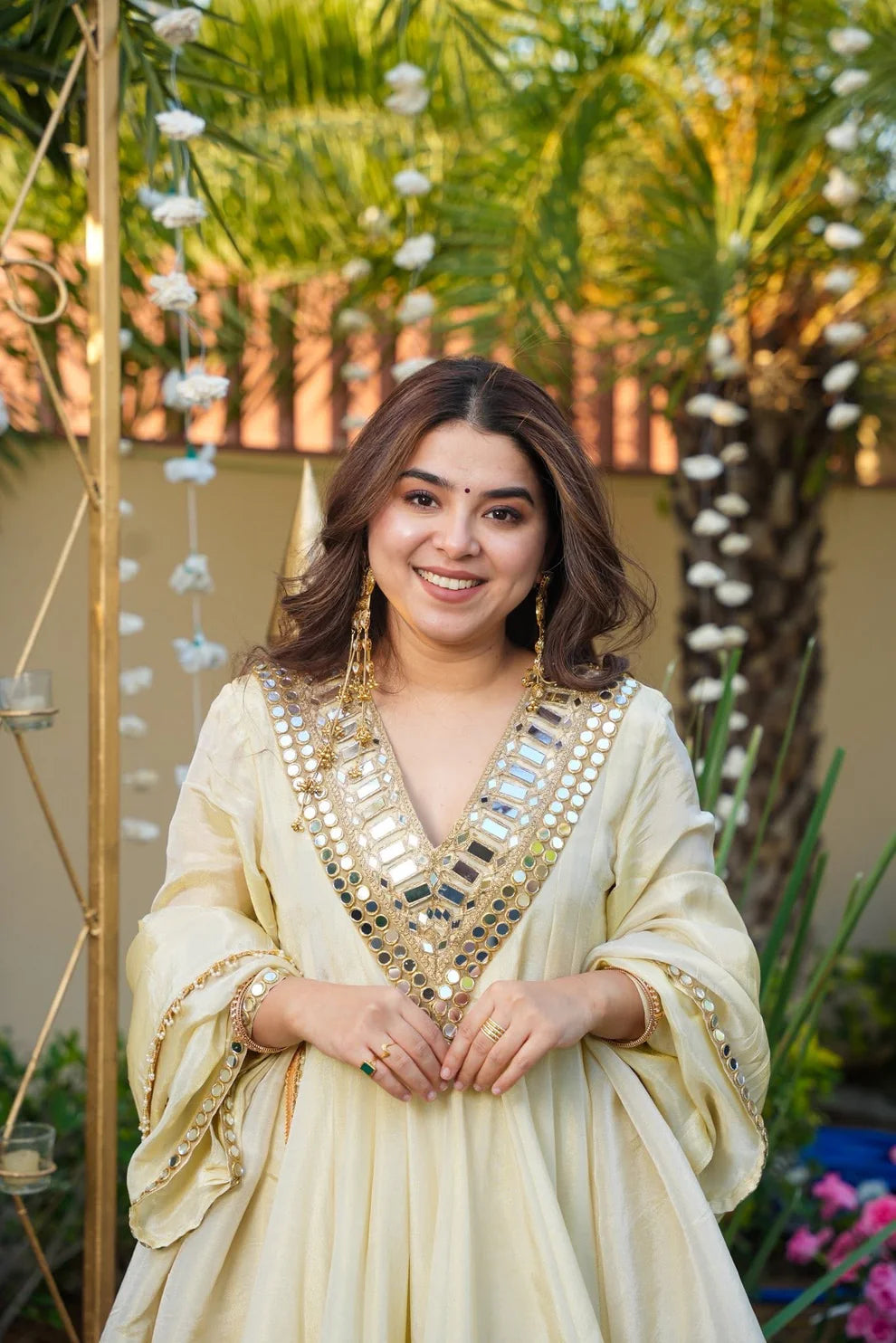 IVORY MIRROR SHARARA SET