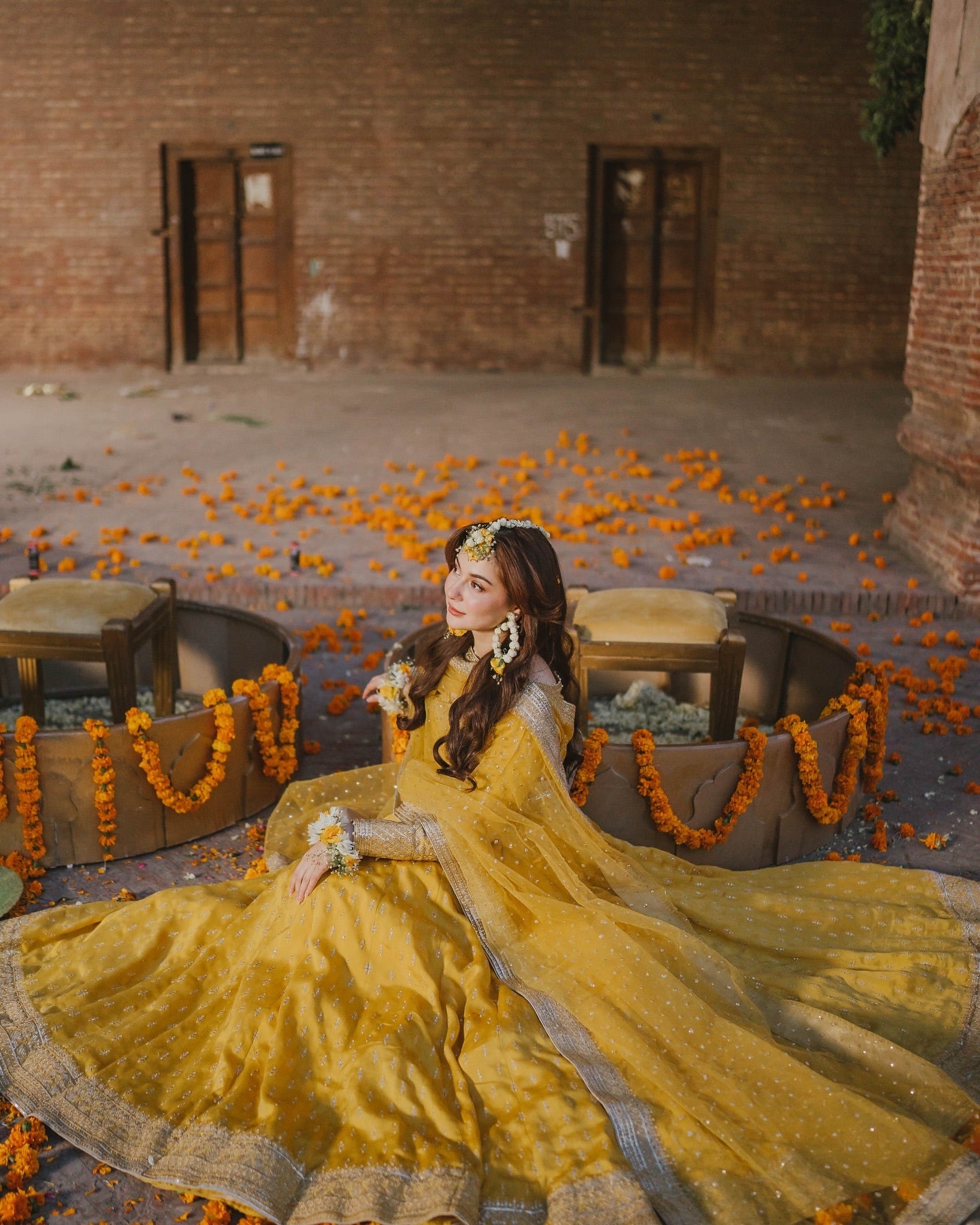 Golden Radiance Chinon Silk Gown Set