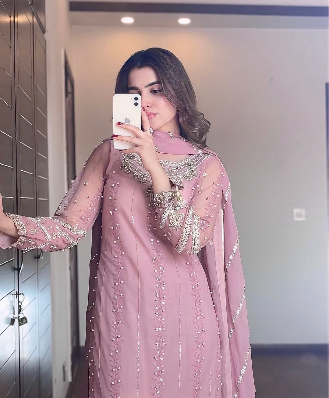 Rose Pink Georgette Palazzo Set
