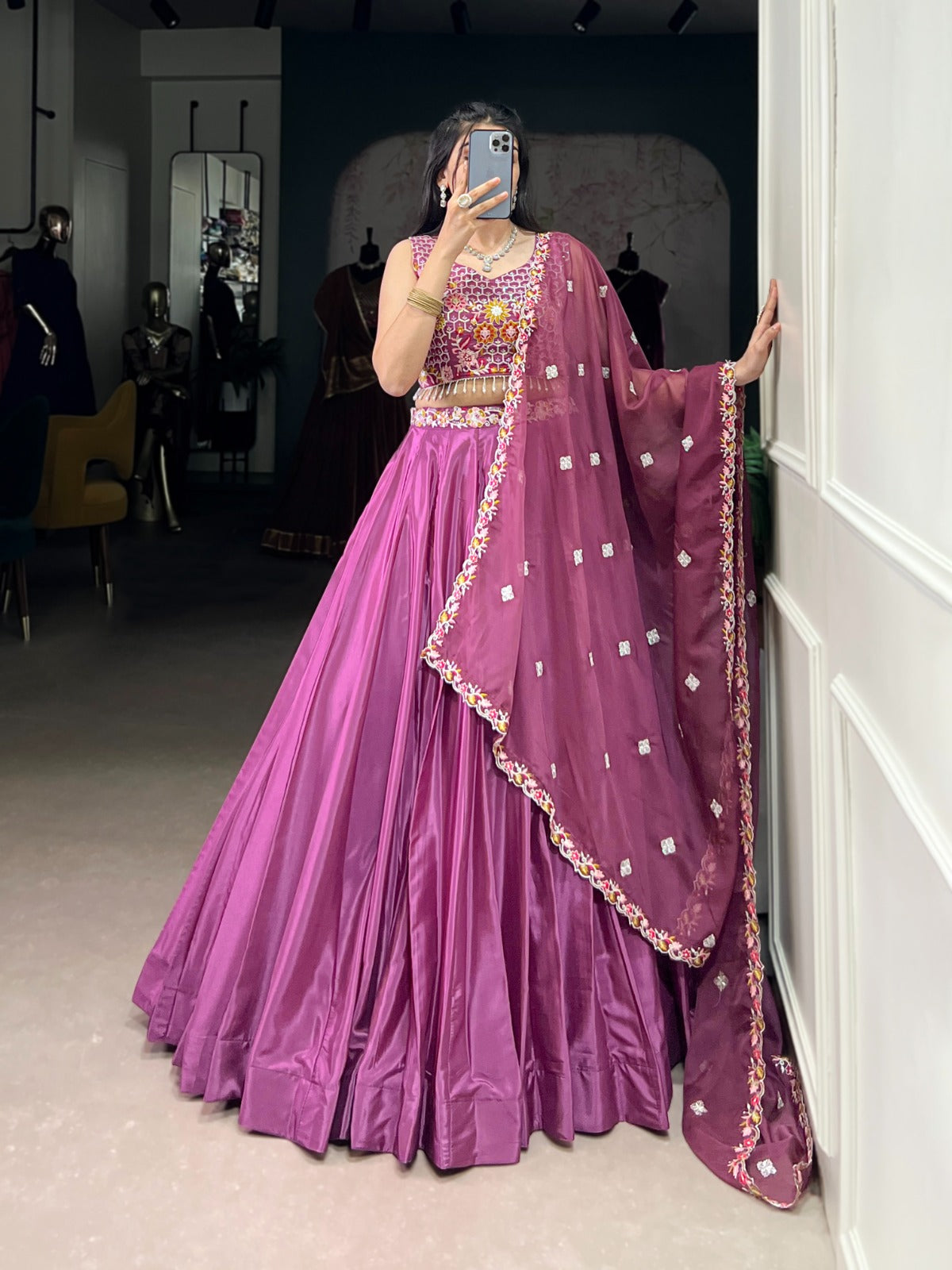 FLORAL DETAILING MAGENTA PURPLE COLOUR EMBROIDERED LEHENGA