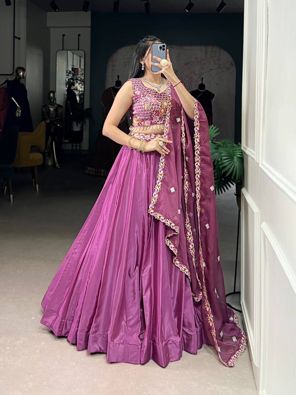 FLORAL DETAILING MAGENTA PURPLE COLOUR EMBROIDERED LEHENGA