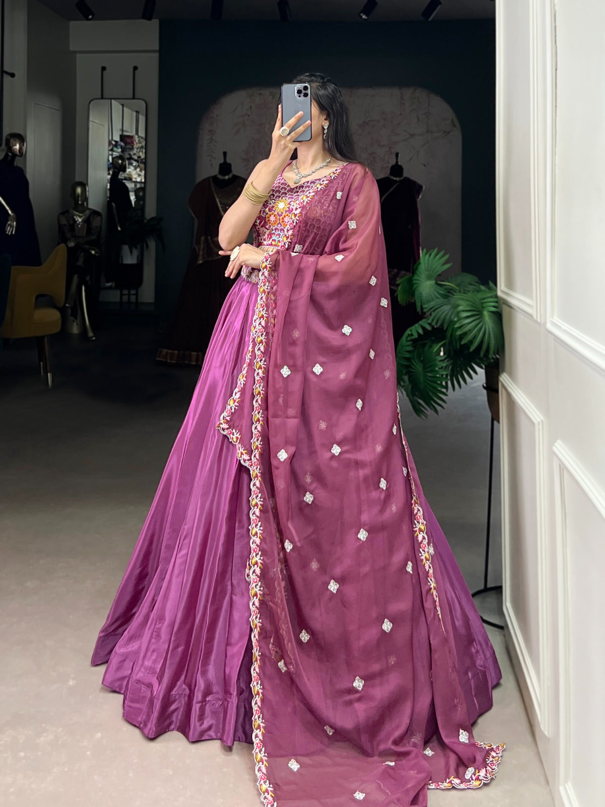 FLORAL DETAILING MAGENTA PURPLE COLOUR EMBROIDERED LEHENGA